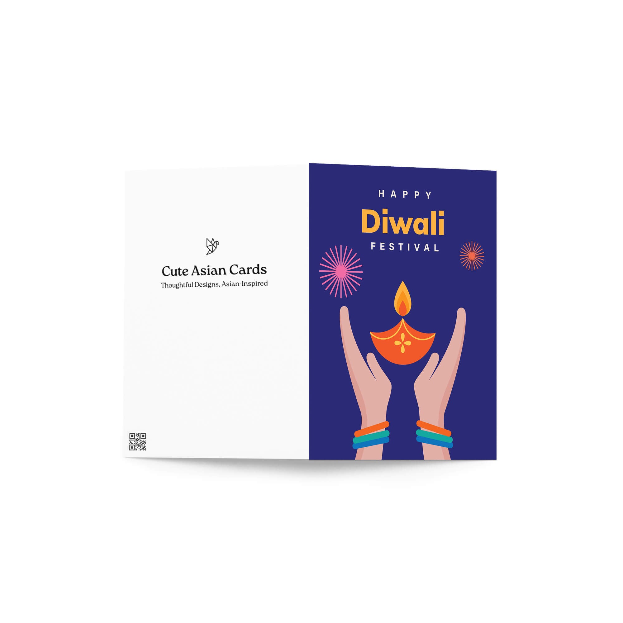 indian greeting Card with 'Happy Diwali Festival' design on a white background