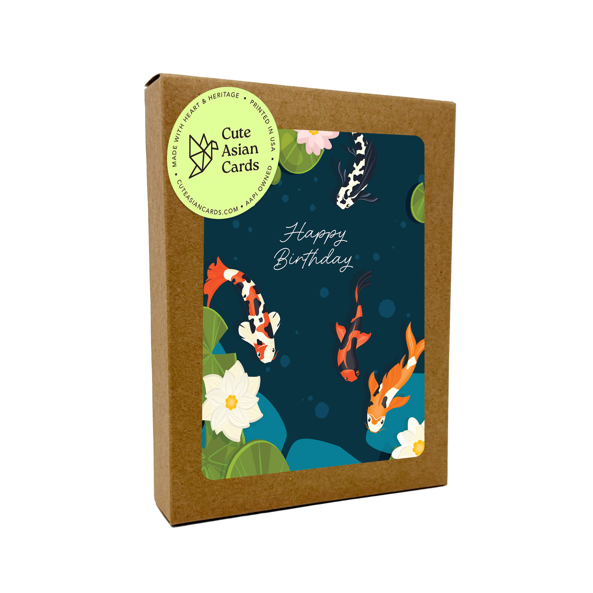 Koi Fish 8 Assorted Birthday Cards | Blue Japanese Boxed Greetings