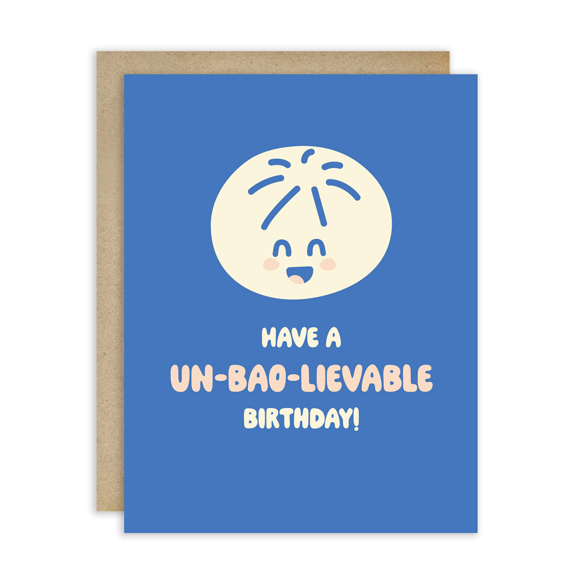 Blue birthday card with a cartoon character and text on a white background