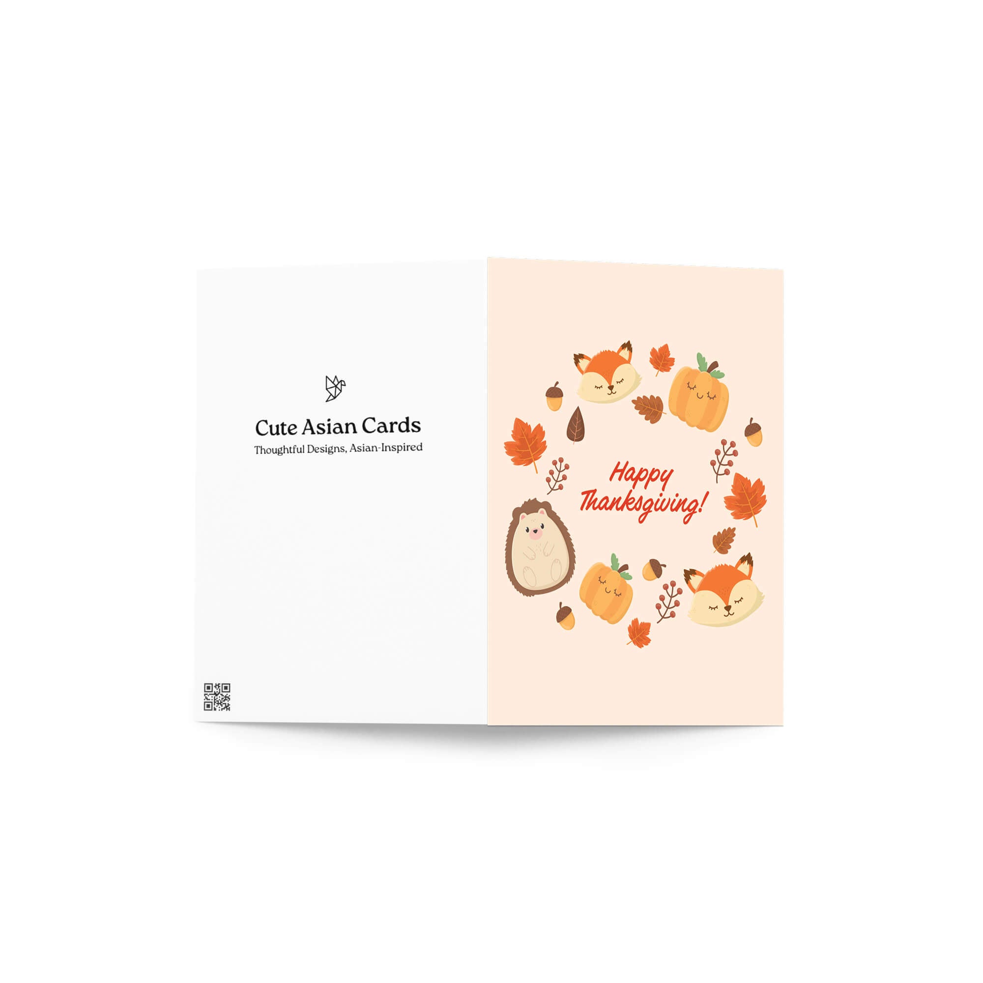 autumn Card with autumn-themed design and 'Happy Thanksgiving!' text on a white background
