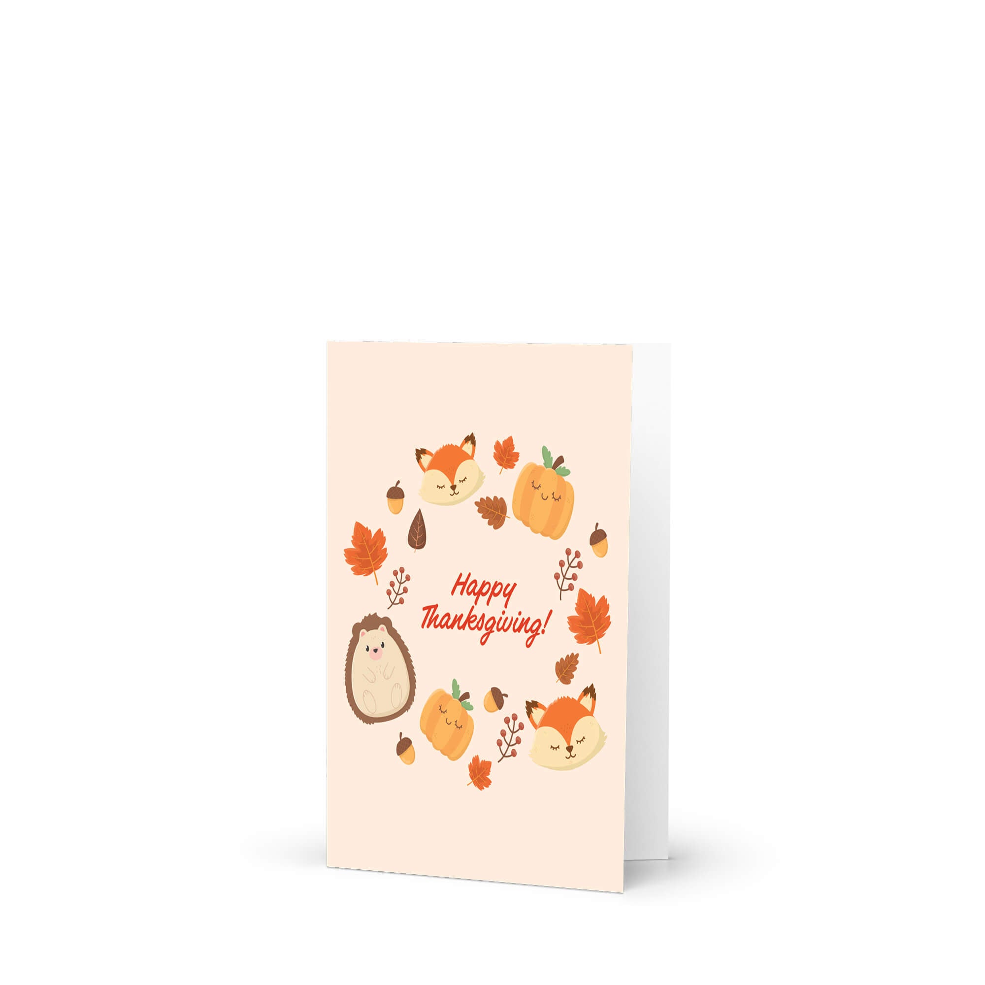 autumn Greeting card with autumn-themed illustrations and 'Happy Thanksgiving!' text on a white background