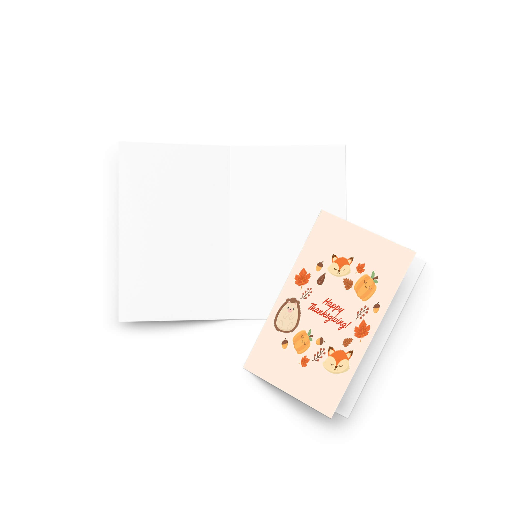 fall Greeting card with 'Happy Thanksgiving!' text and autumn-themed illustrations on a white background