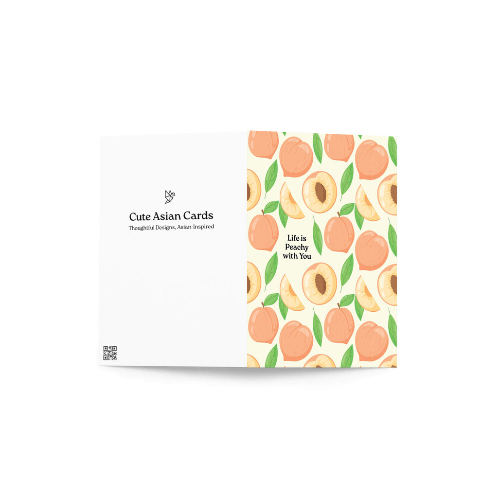 Card with peach pattern and text 'Life is Peachy with You' on a white background