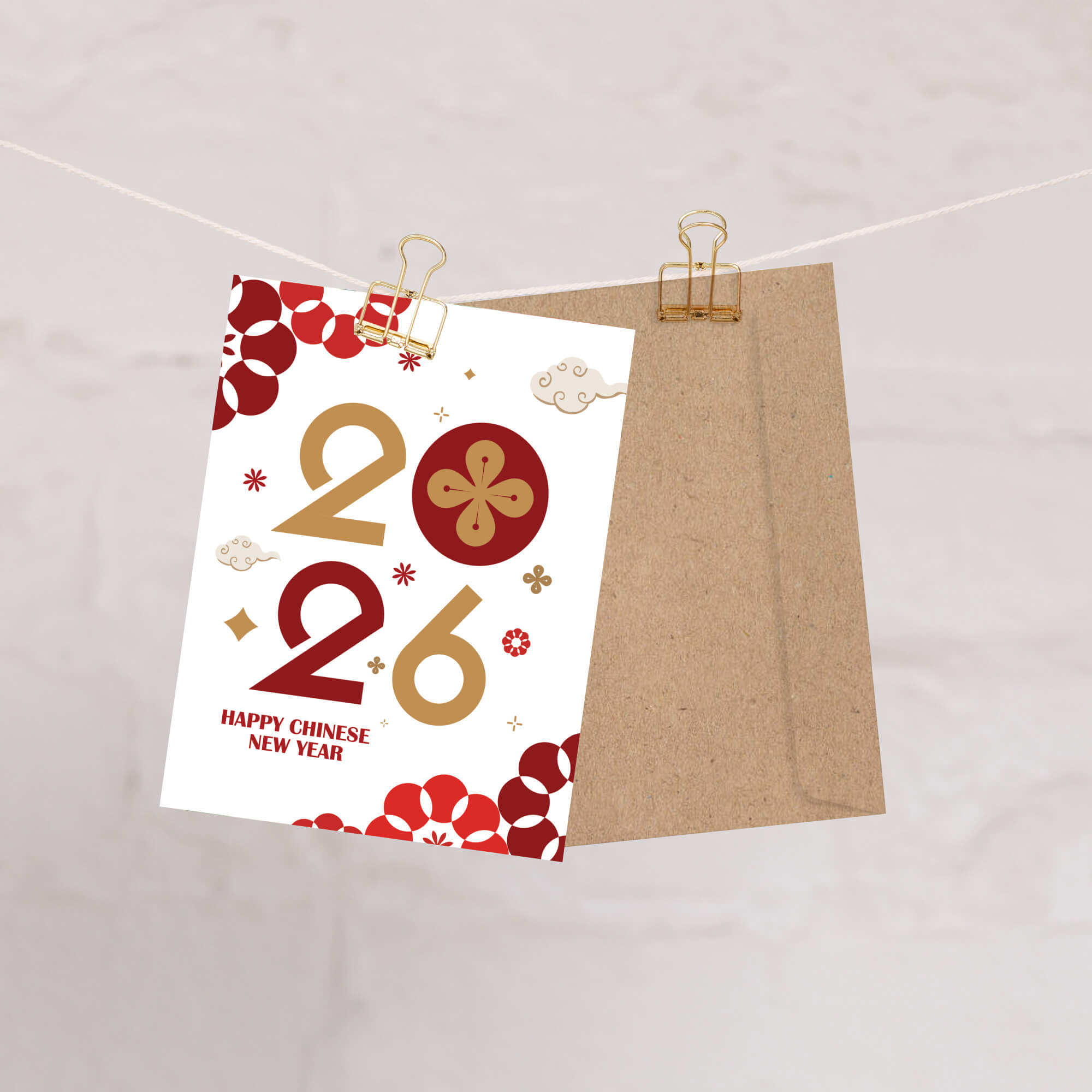 lunar Greeting card with 'Happy Chinese New Year' text and decorative numbers on a white background