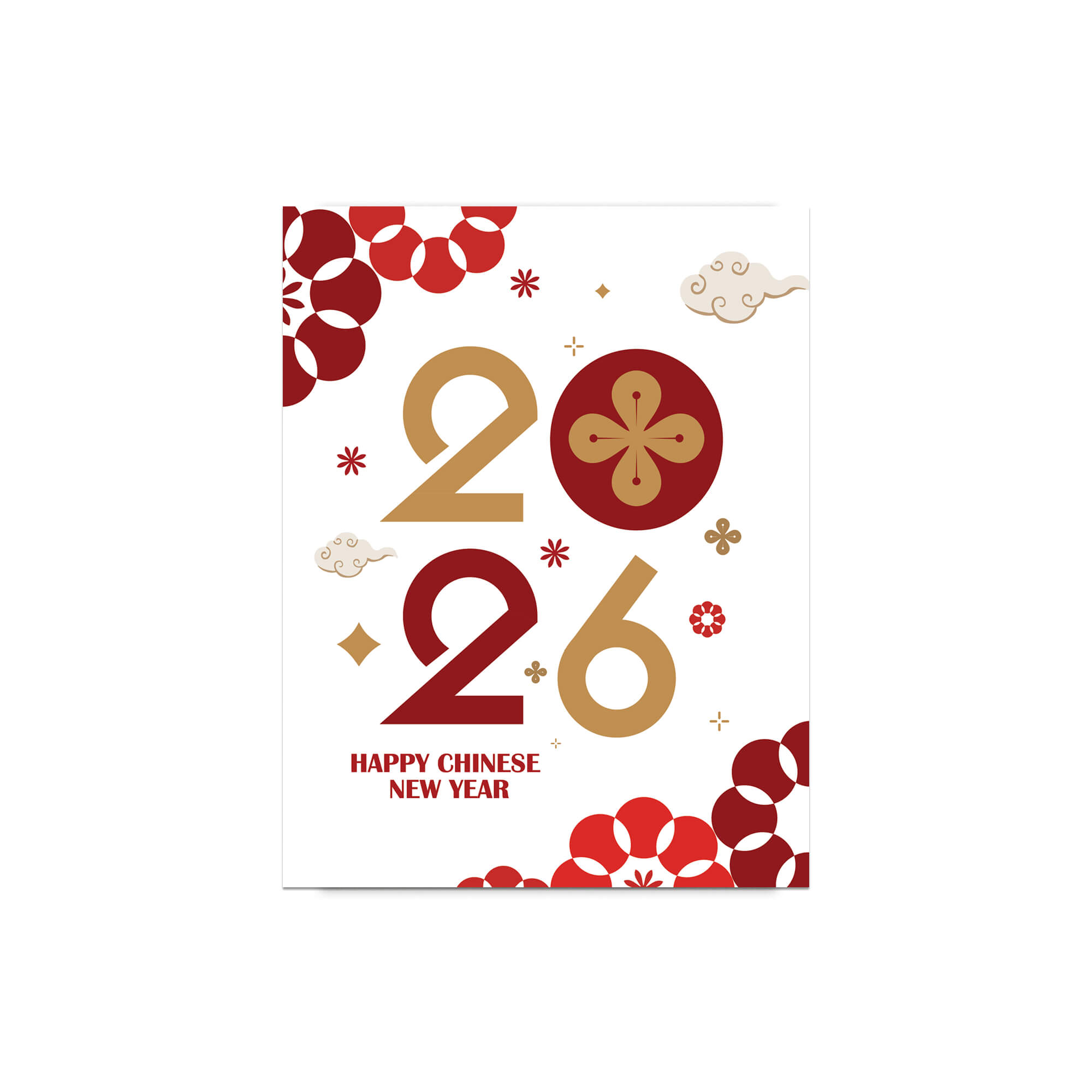 lunar Greeting card with 'Happy Chinese New Year' text and decorative numbers on a white background