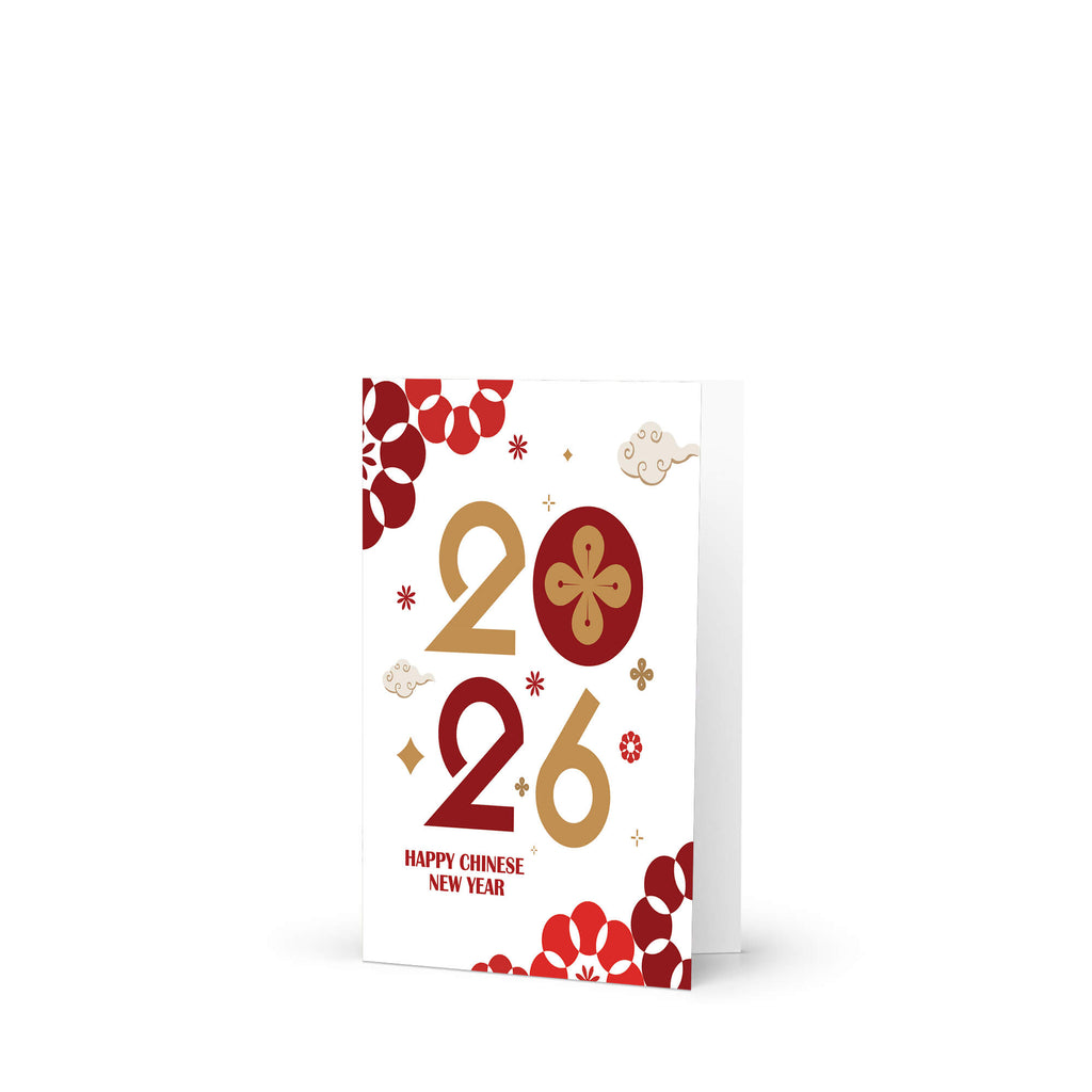 lunar Greeting card with 'Happy Chinese New Year' text and decorative numbers on a white background