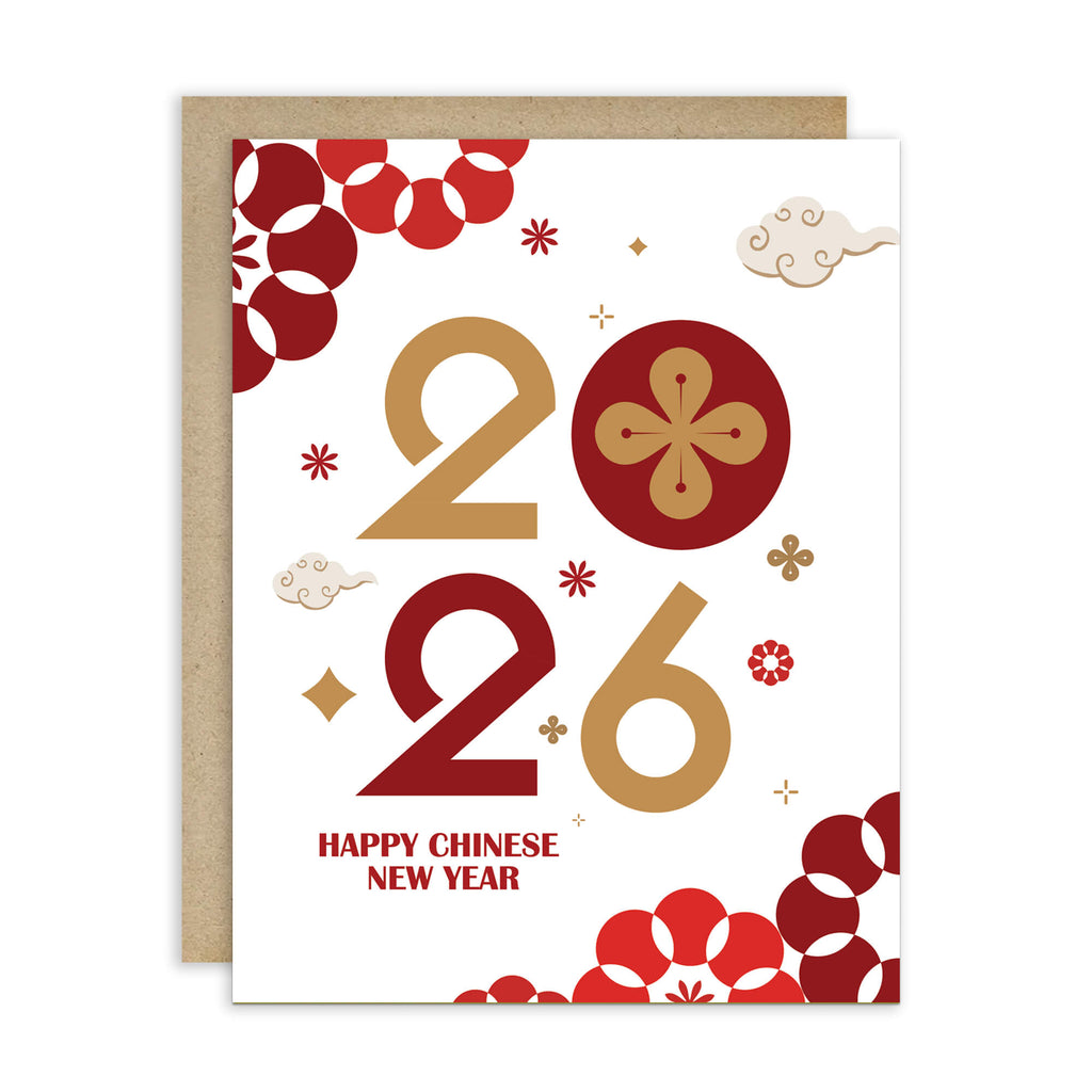 lunar Greeting card with 'Happy Chinese New Year' text and decorative numbers on a white background