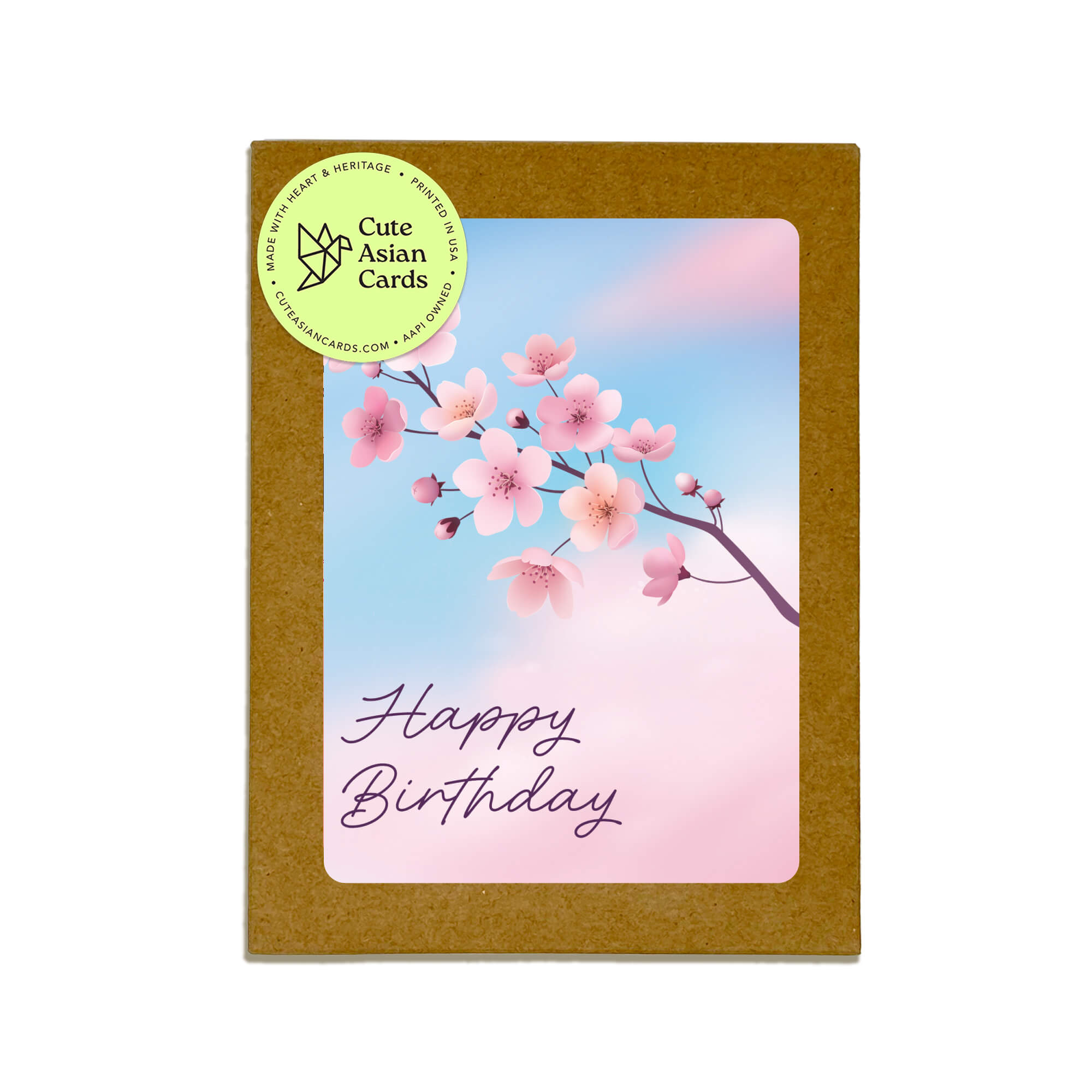 Set of four birthday cards with cherry blossom designs on a white background