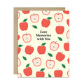 asian Greeting card with red apples pattern and 'Core Memories with You' text on a beige background