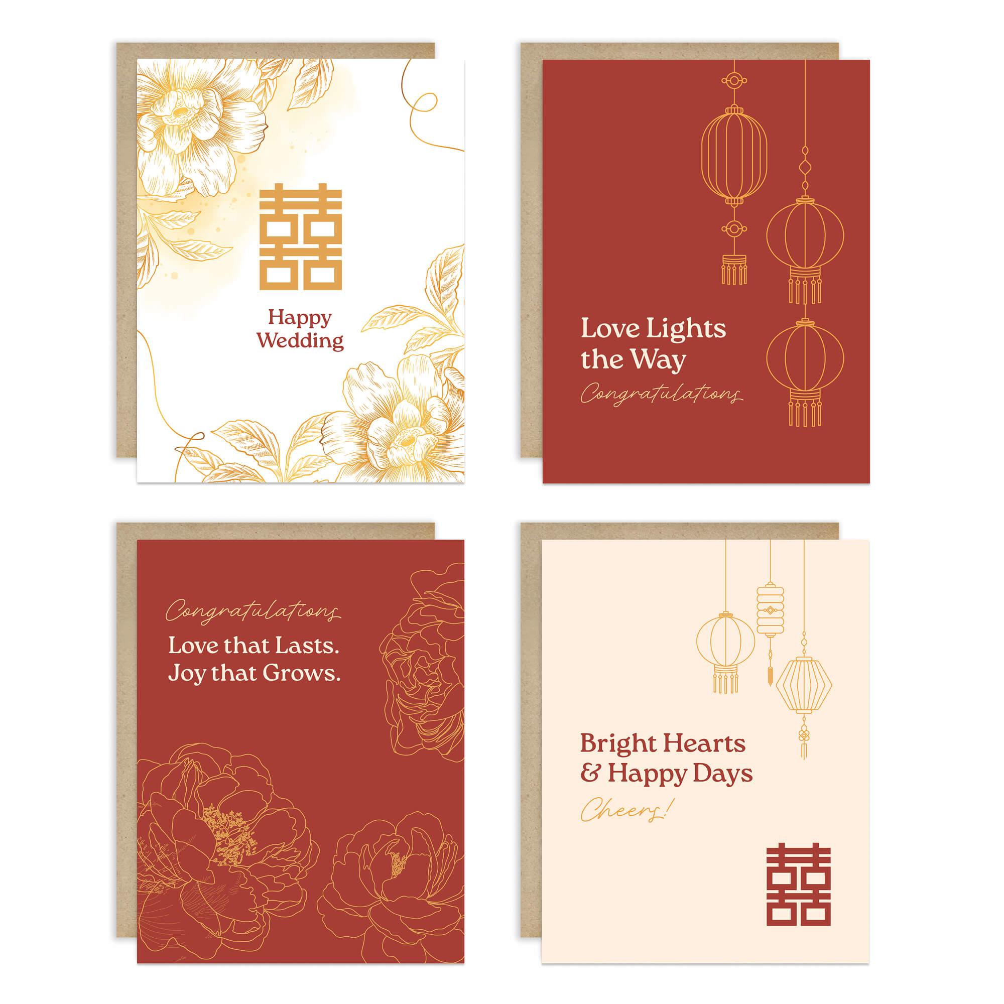 asian-wedding-assorted-greeting-cards-chinese-red-gold-yellow-lanterns-double-happiness