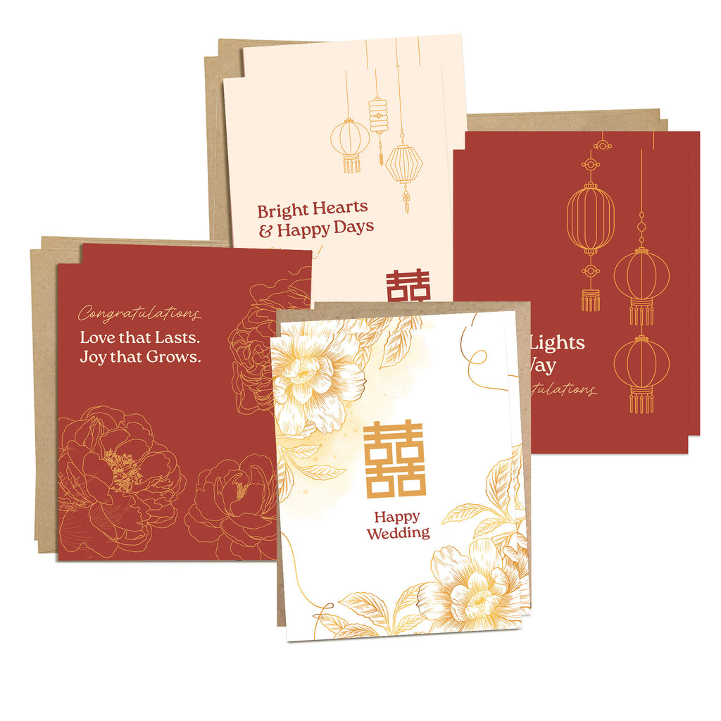 asian-wedding-assorted-greeting-cards-chinese-red-gold-yellow-lanterns-double-happiness