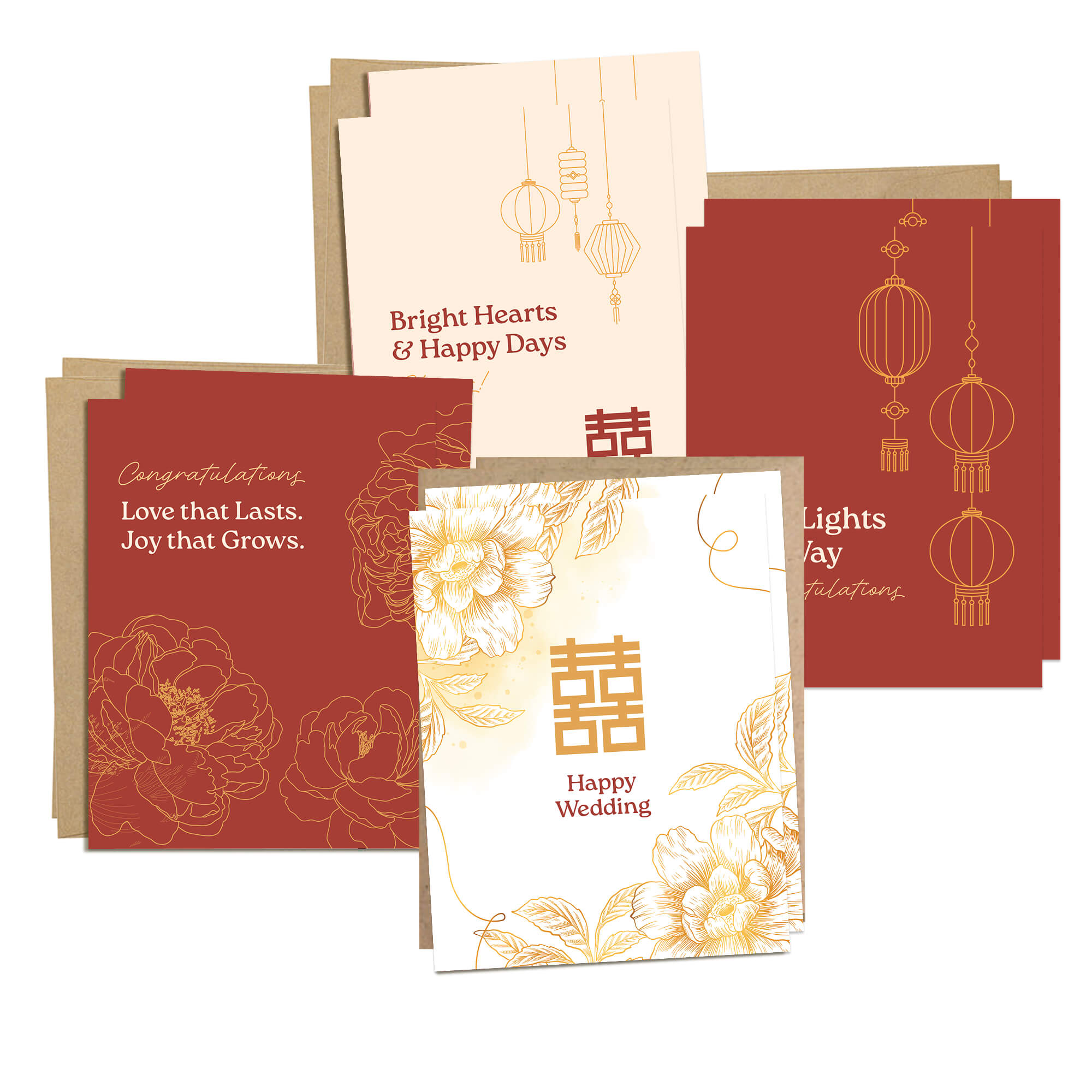 asian-wedding-assorted-greeting-cards-chinese-red-gold-yellow-lanterns-double-happiness