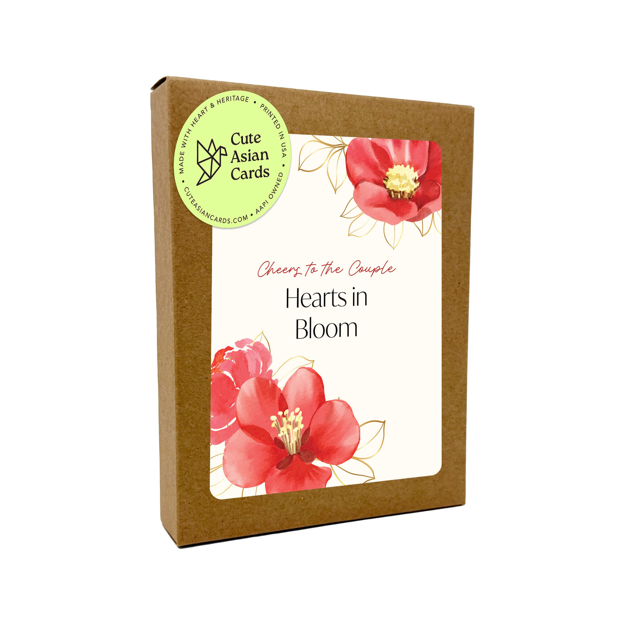 Love Blooms 8 Assorted Asian Wedding Cards | Red & Gold Boxed Set