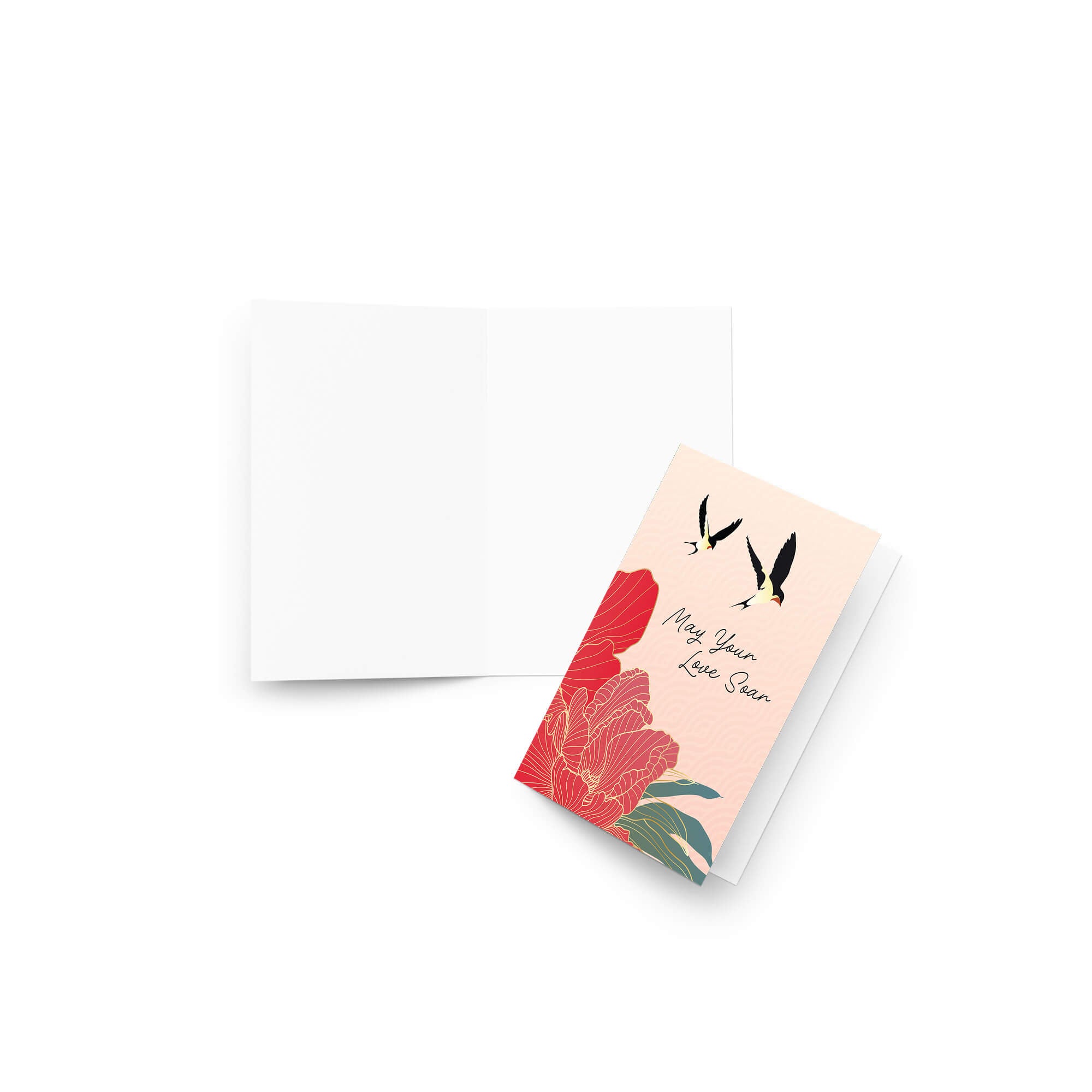 Greeting card with floral design and text on a white background