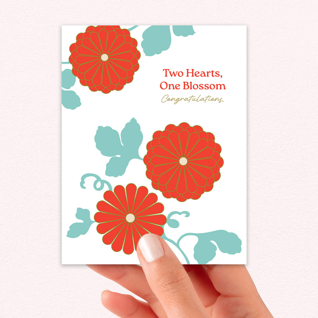 Two Hearts Asian Wedding Cards | Japanese Red Camellia Floral Flowers