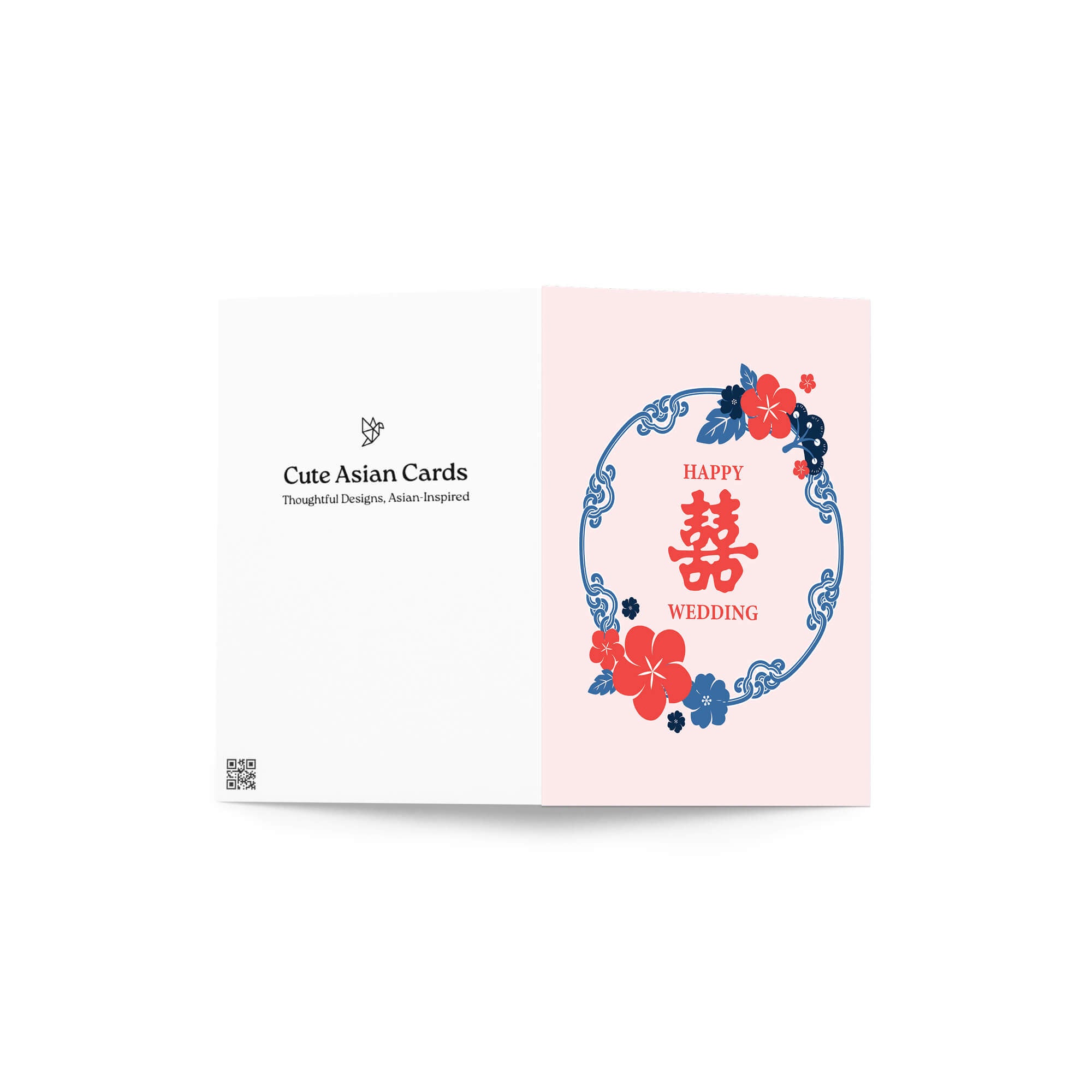 chinese vietnamese wedding Card with floral design and 'Happy Wedding' text on a pink background