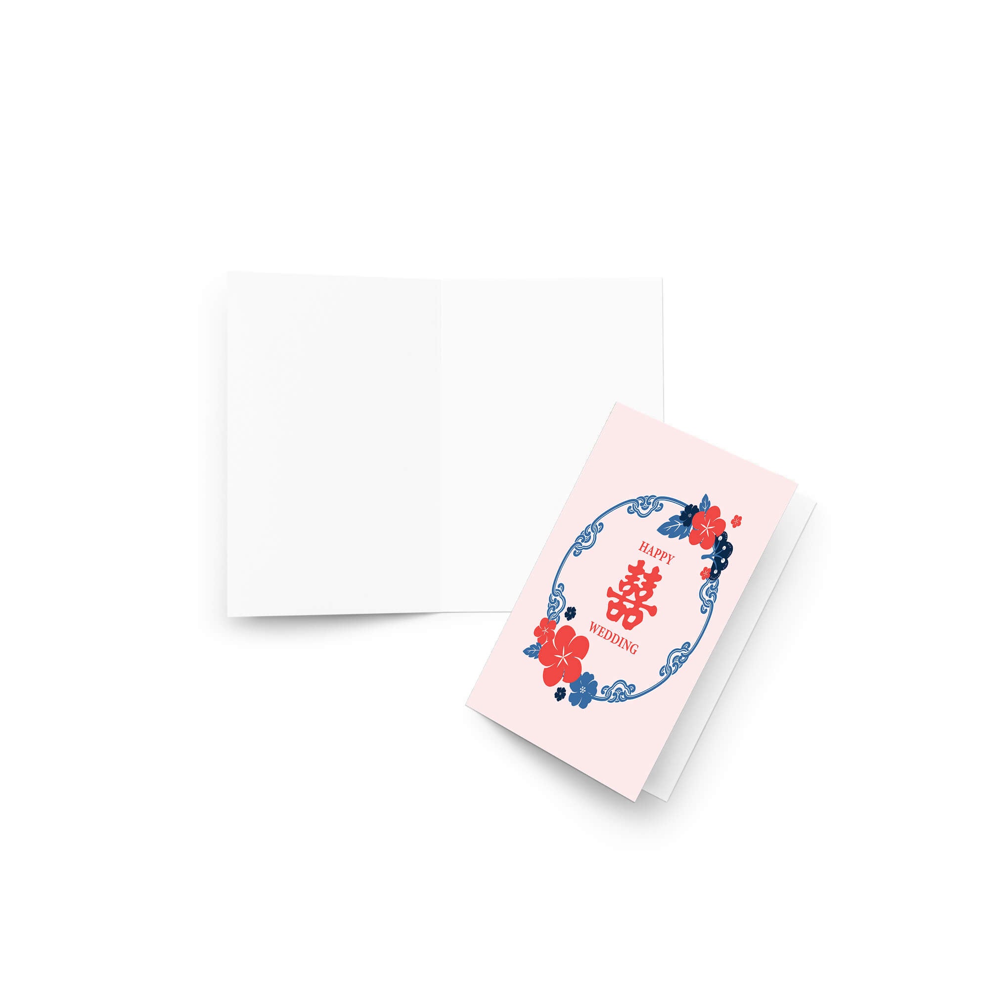 chinese vietnamese wedding Card with floral design and 'Happy Wedding' text on a pink background