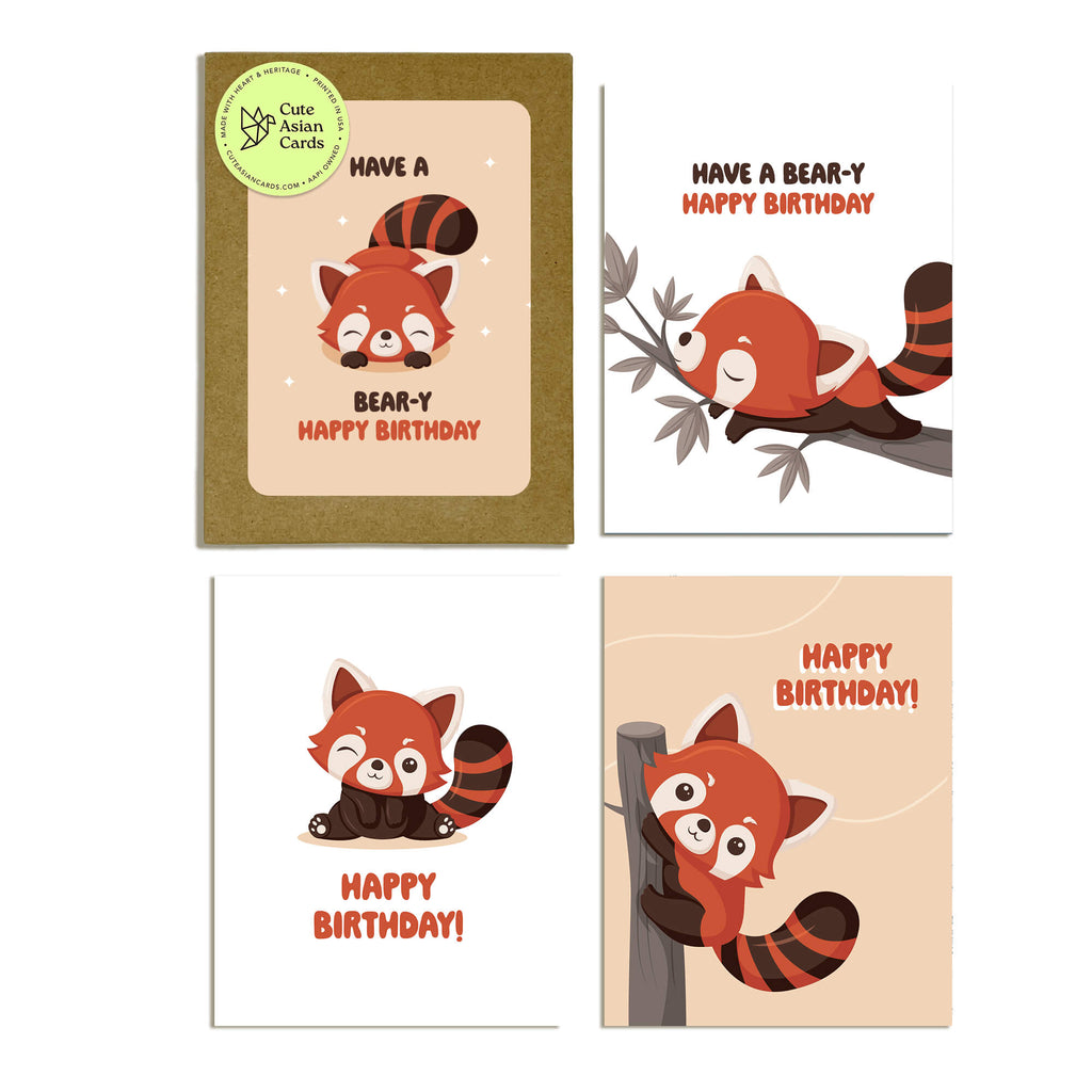 boxed birthday cards | set of 8 red panda blank cards and 8 envelopes