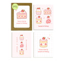 boxed Set of birthday cards with cake illustrations and text on a white background