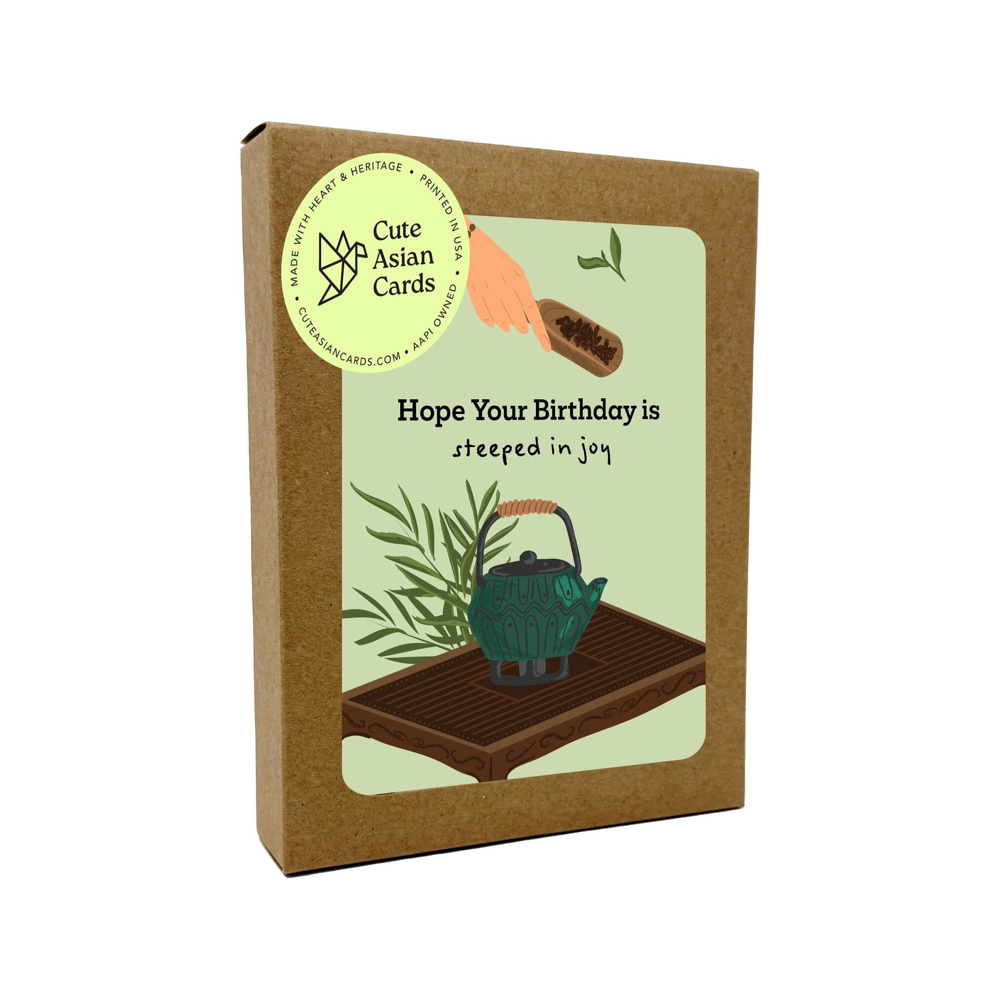 Green Tea 8 Assorted Birthday Cards | Asian Pack of Greetings Box Set