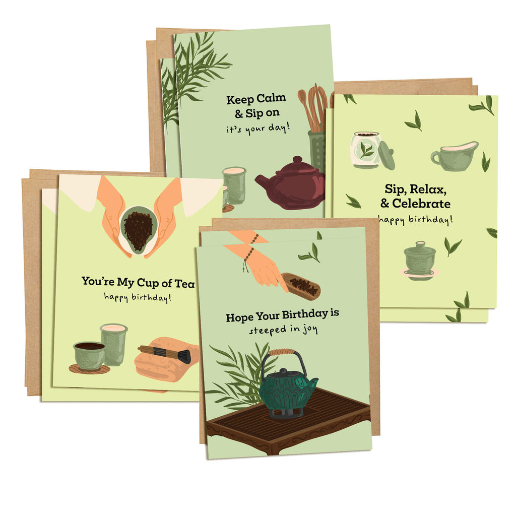 Green Tea 8 Assorted Birthday Cards | Asian Pack of Greetings Box Set