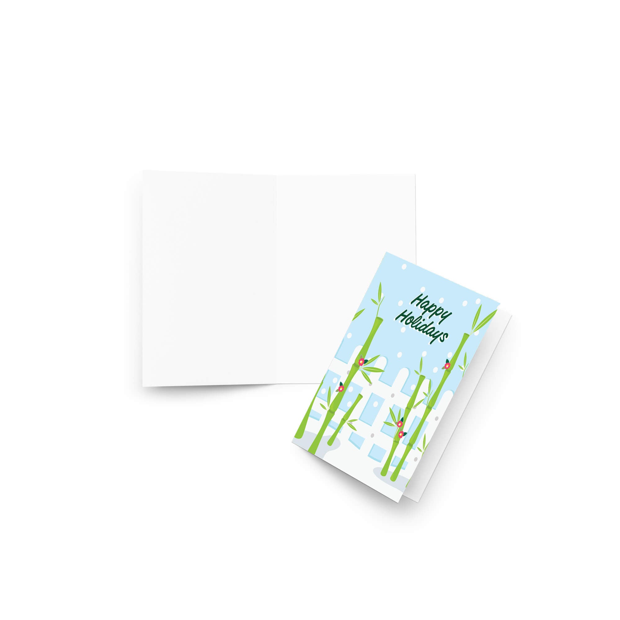 christmas Greeting card with bamboo design and 'Happy Holidays' text on a white background