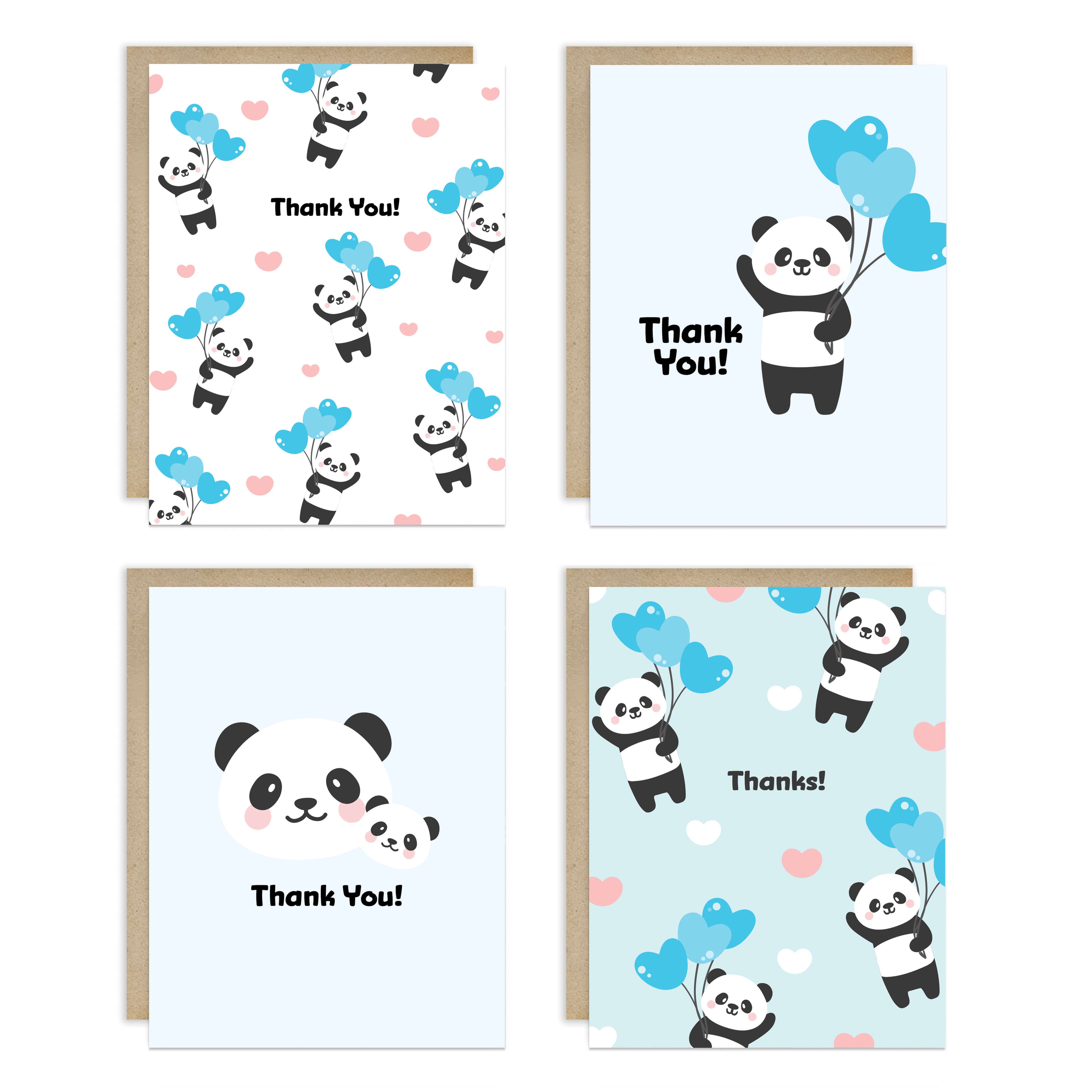 blue panda cute baby shower thank you cards assorted boxed set pack of blank notes