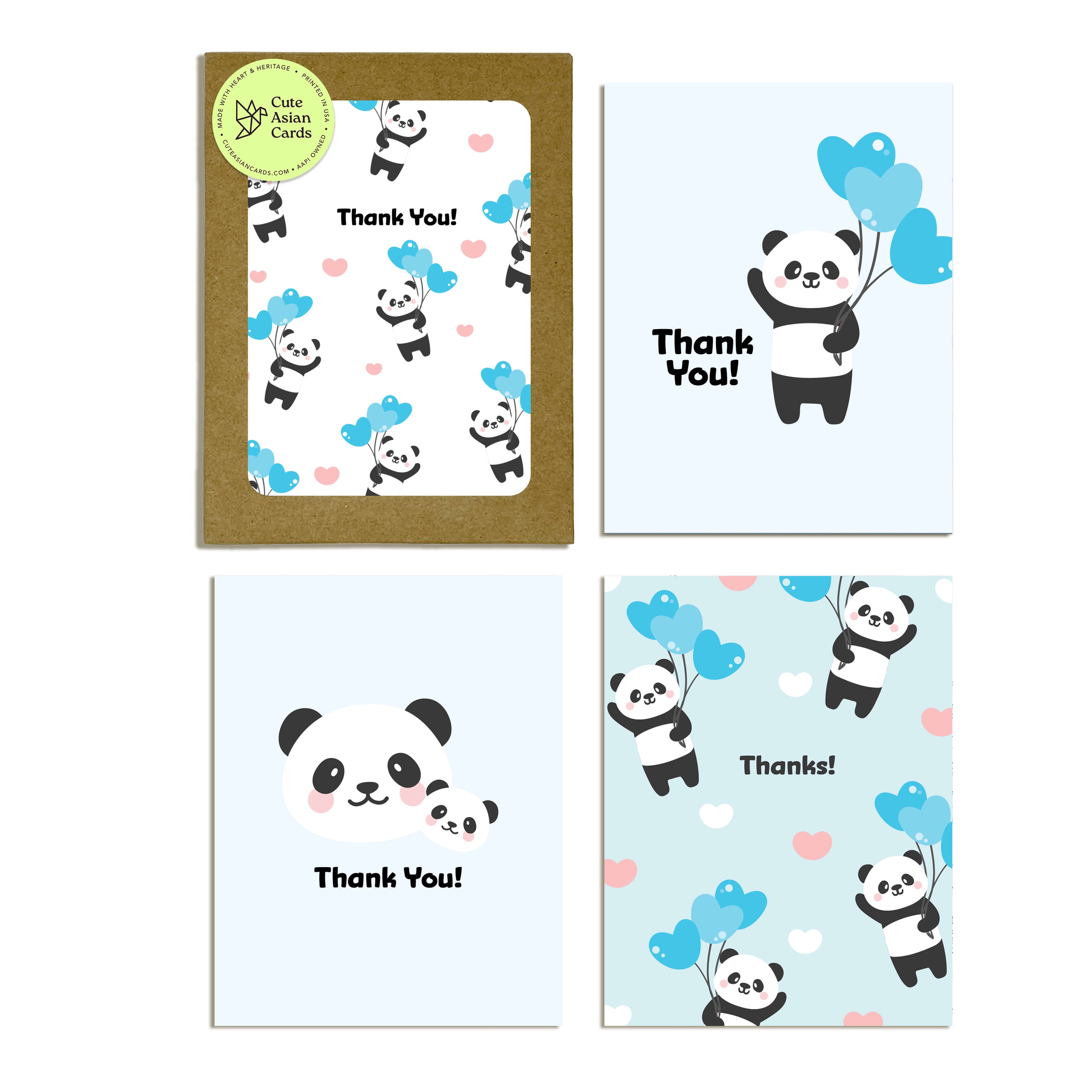 blue panda cute baby shower thank you cards assorted boxed set pack of blank notes
