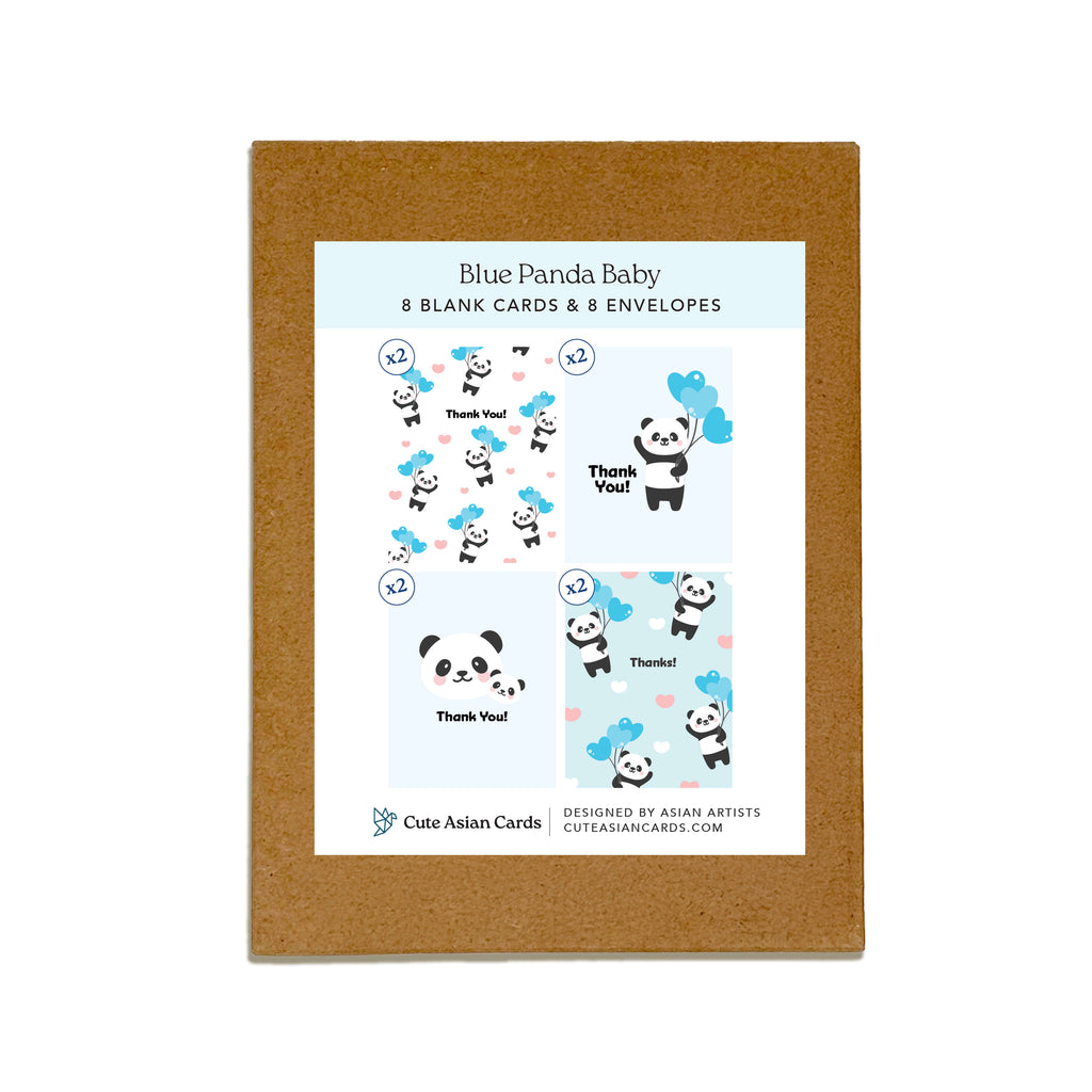 blue panda cute baby shower thank you cards assorted boxed set pack of blank notes