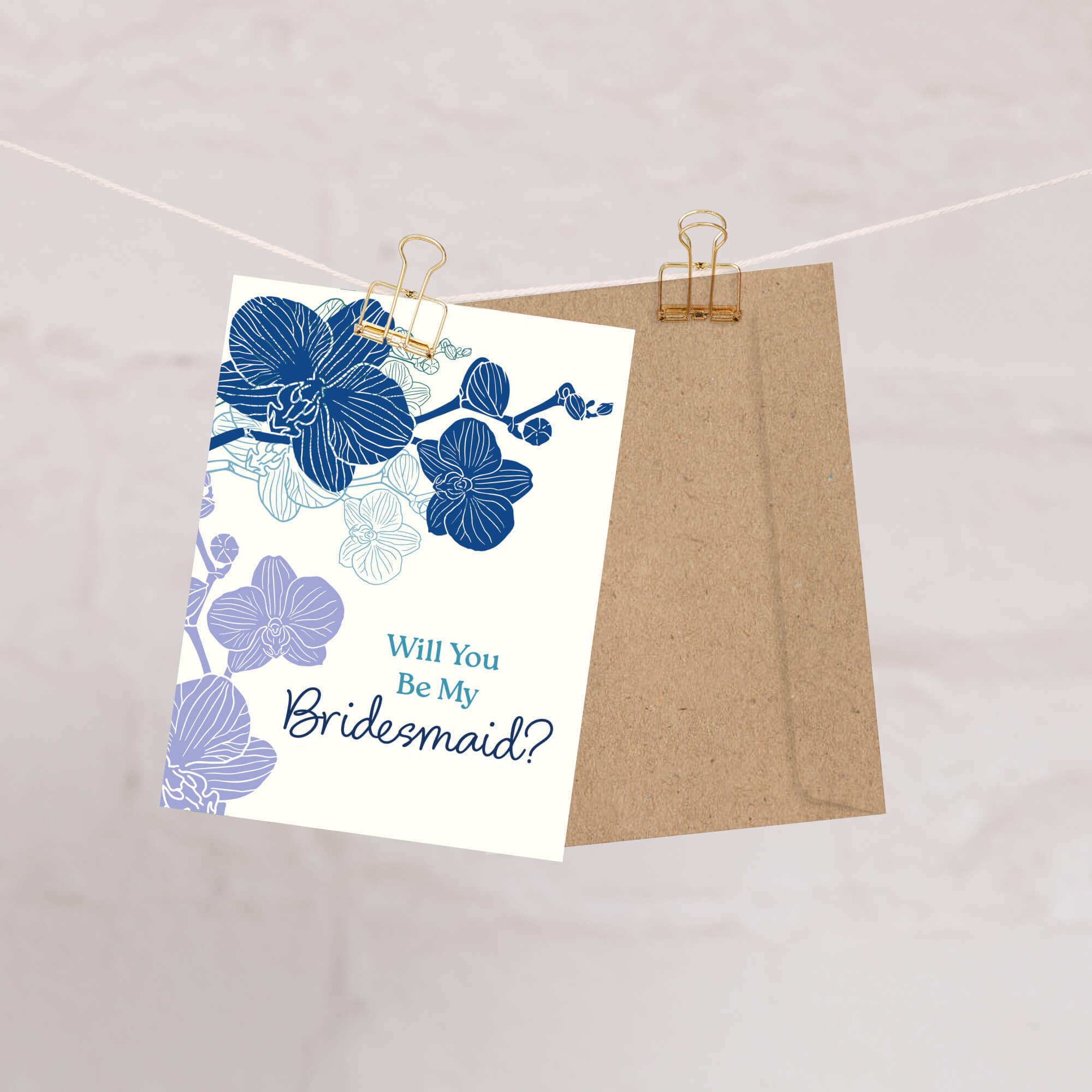 Will You Be My Bridesmaid Card | Elegant Blue Orchid Proposal Card
