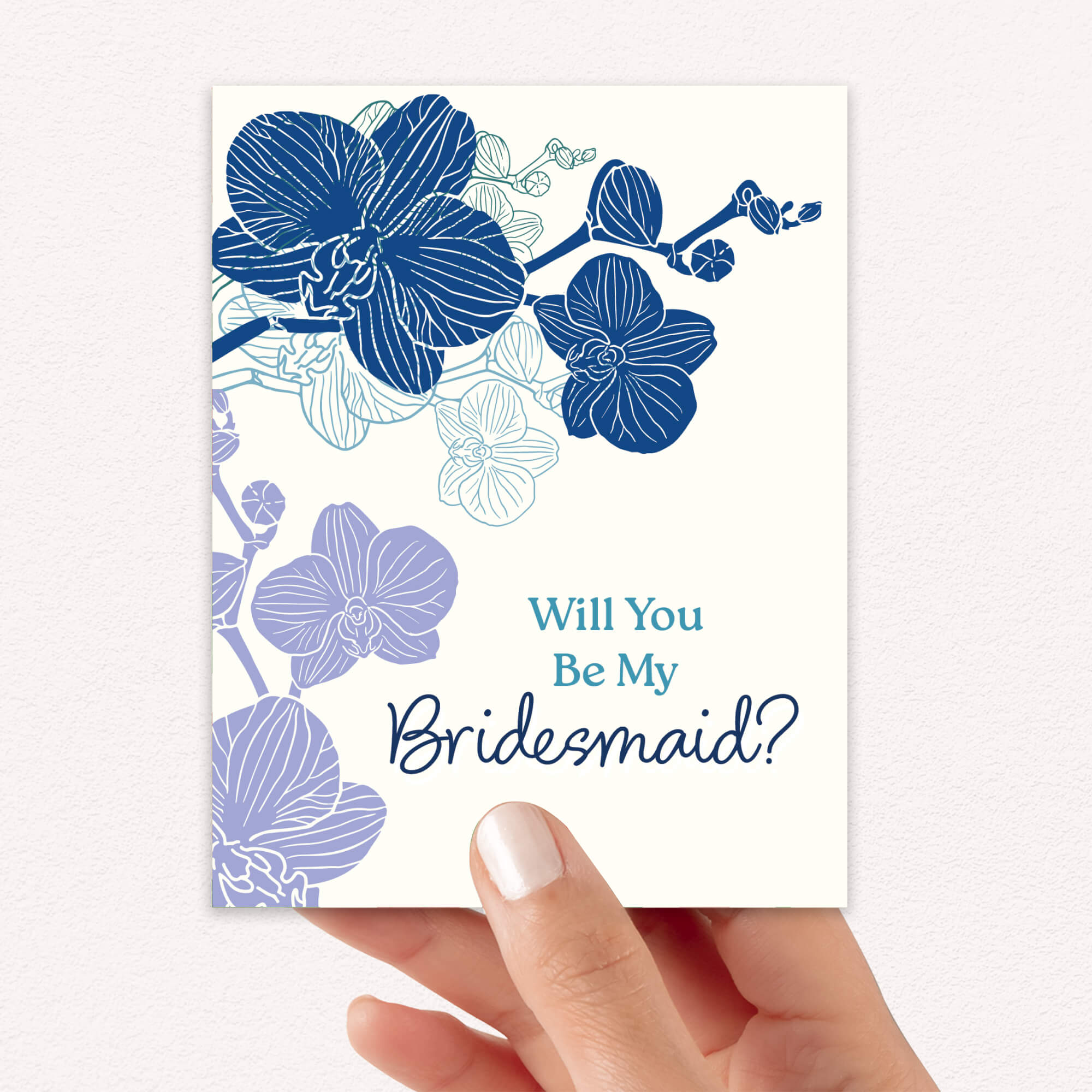 Will You Be My Bridesmaid Card | Elegant Blue Orchid Proposal Card