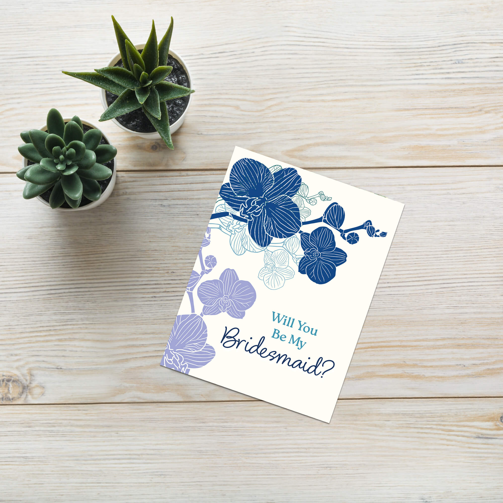 Will You Be My Bridesmaid Card | Elegant Blue Orchid Proposal Card