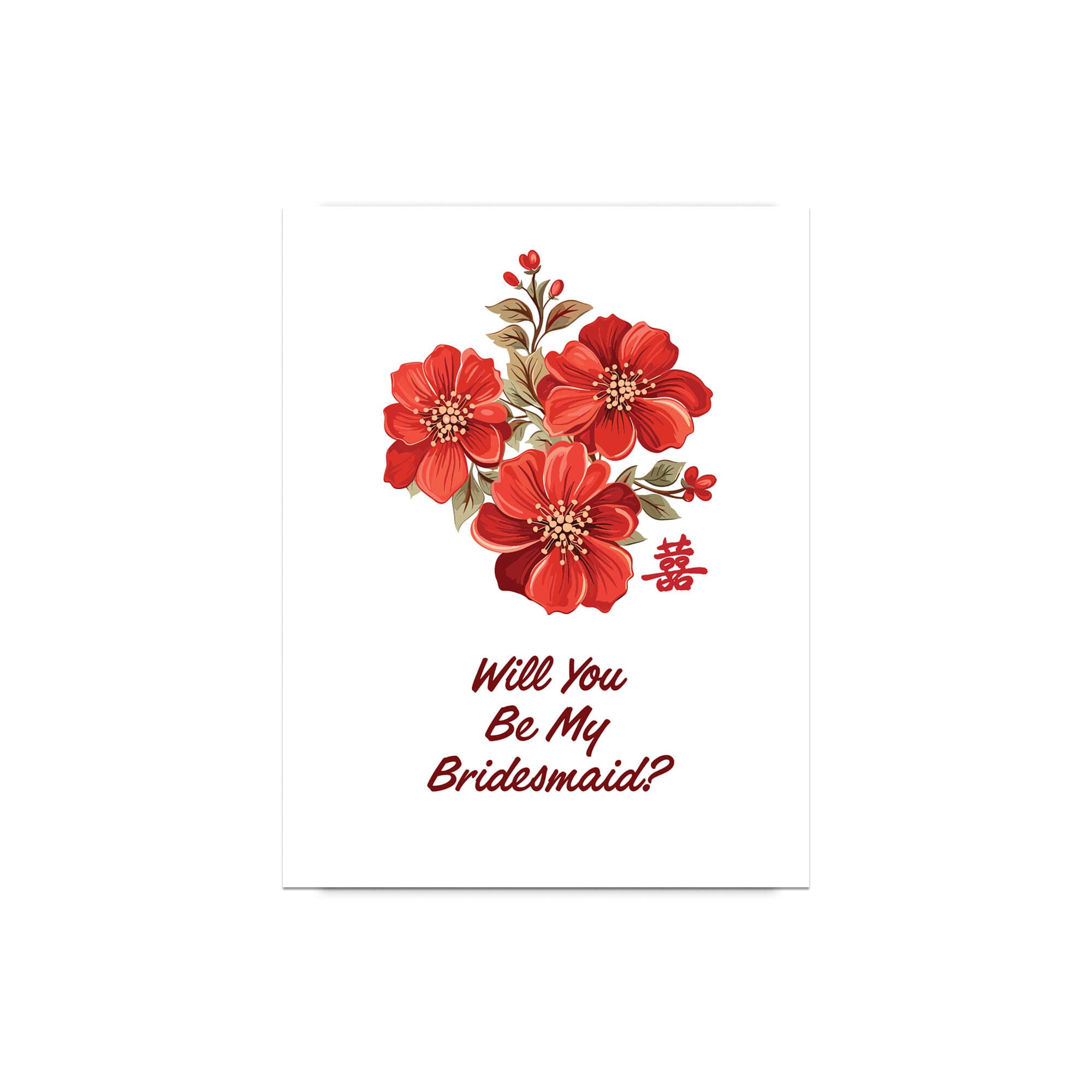 Red Bridesmaid Proposal Card |  Chinese Double Happiness Floral Wedding Card