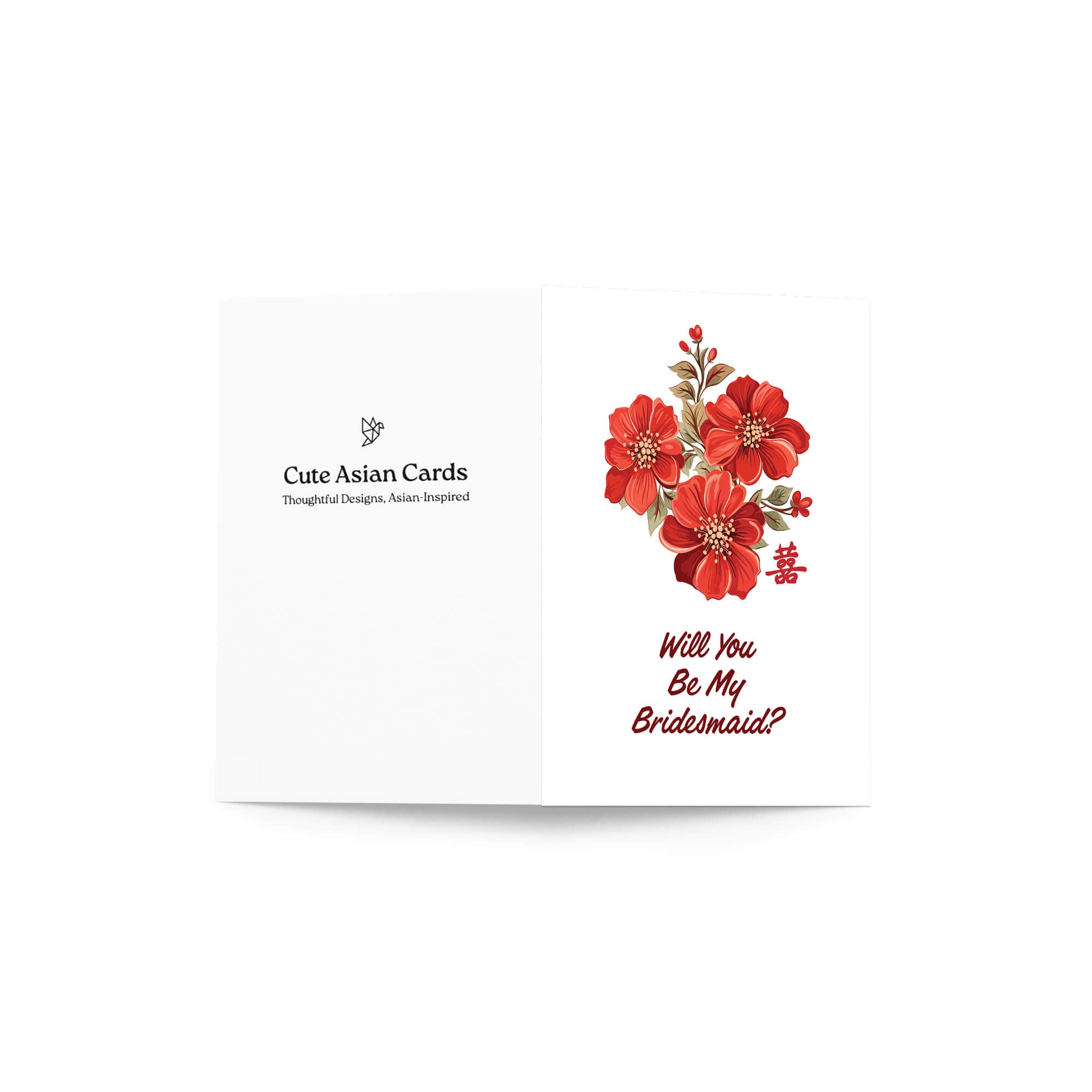 Red Bridesmaid Proposal Card |  Chinese Double Happiness Floral Wedding Card