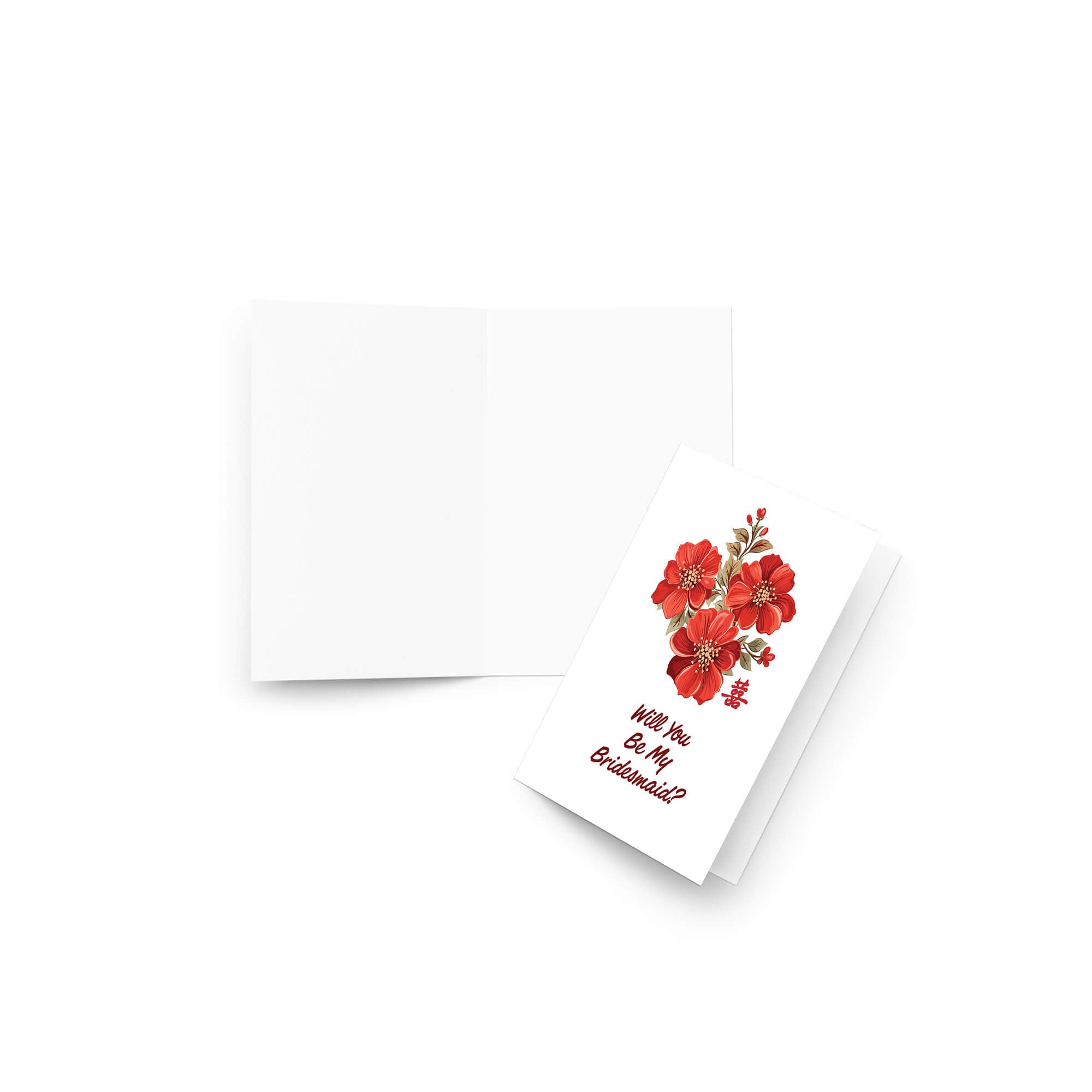 Red Bridesmaid Proposal Card |  Chinese Double Happiness Floral Wedding Card