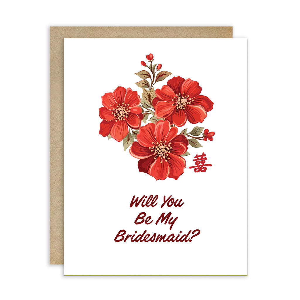 Floral card with 'Will You Be My Bridesmaid?' text on a white background