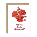 Floral card with 'Will You Be My Bridesmaid?' text on a white background