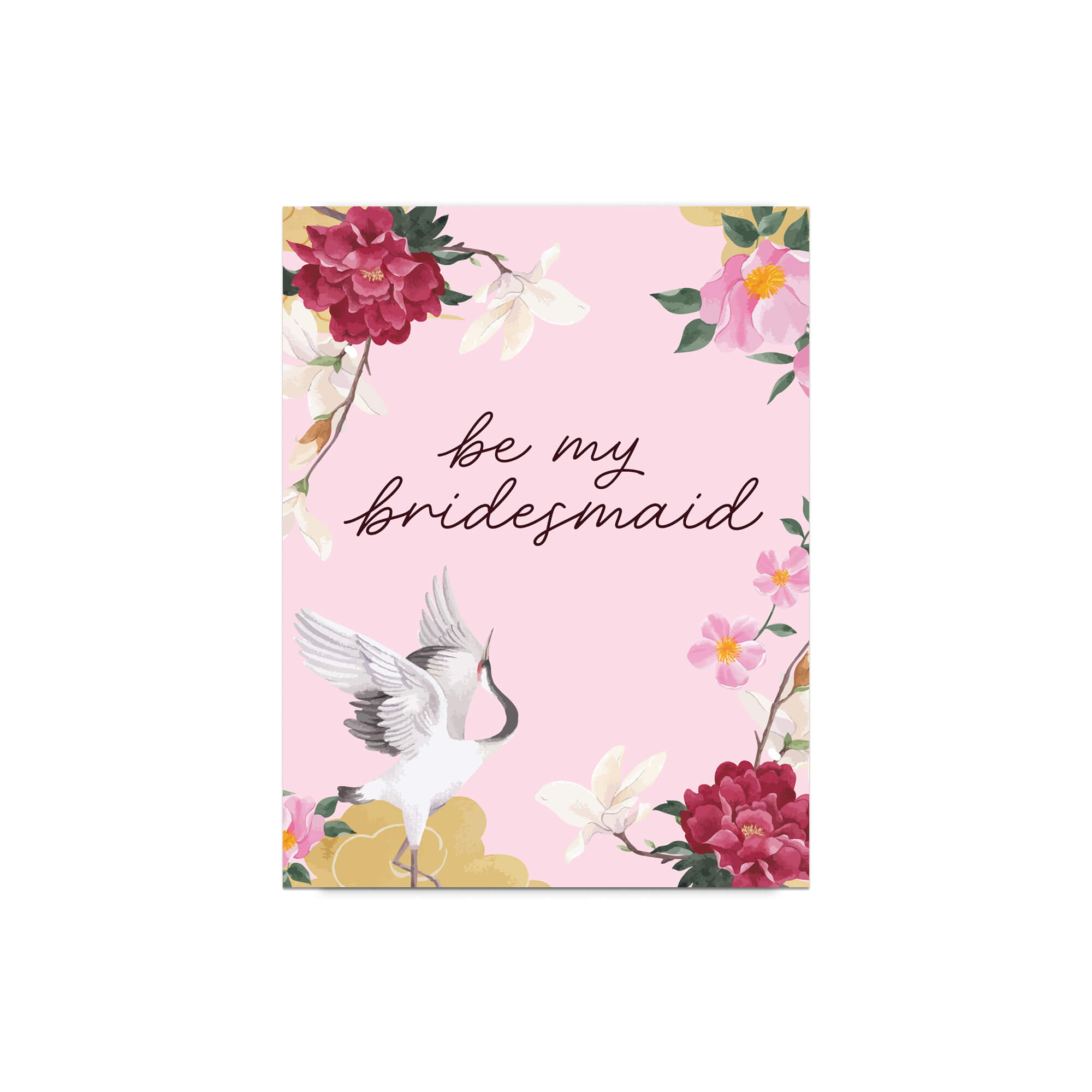 Be My Bridesmaid Card | Japanese Crane and Peony Floral Proposal Card