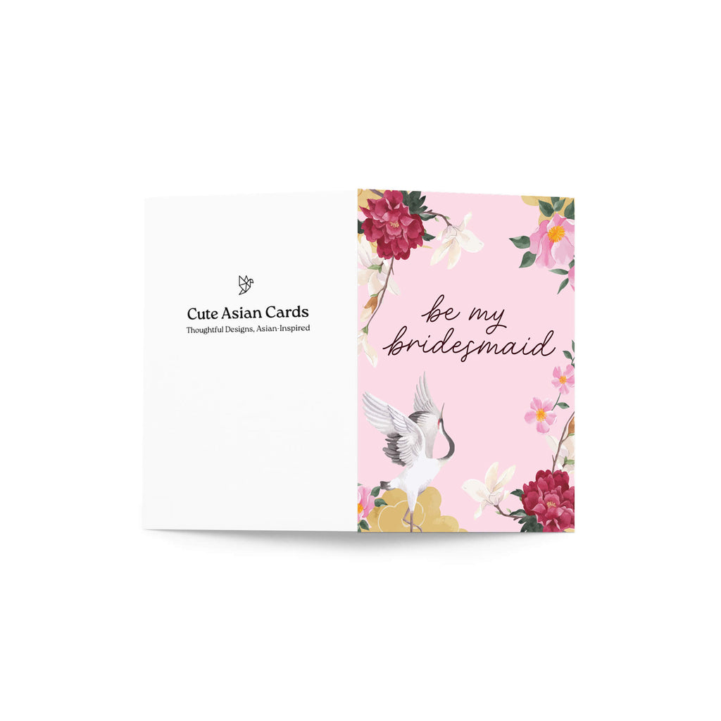 Be My Bridesmaid Card | Japanese Crane and Peony Floral Proposal Card
