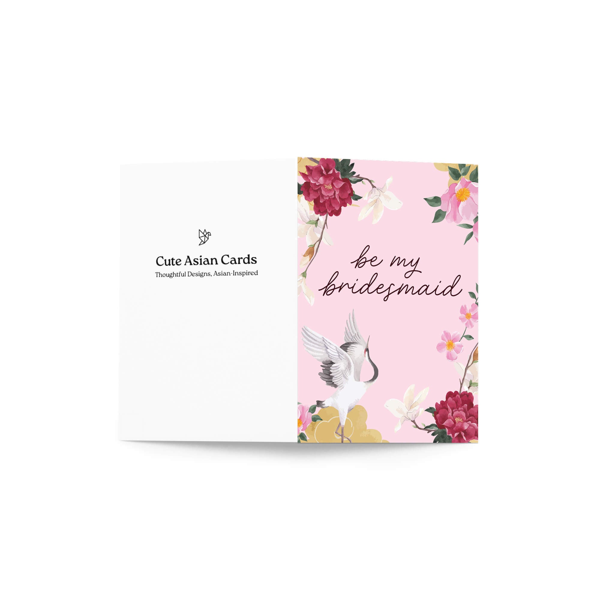 Be My Bridesmaid Card | Japanese Crane and Peony Floral Proposal Card