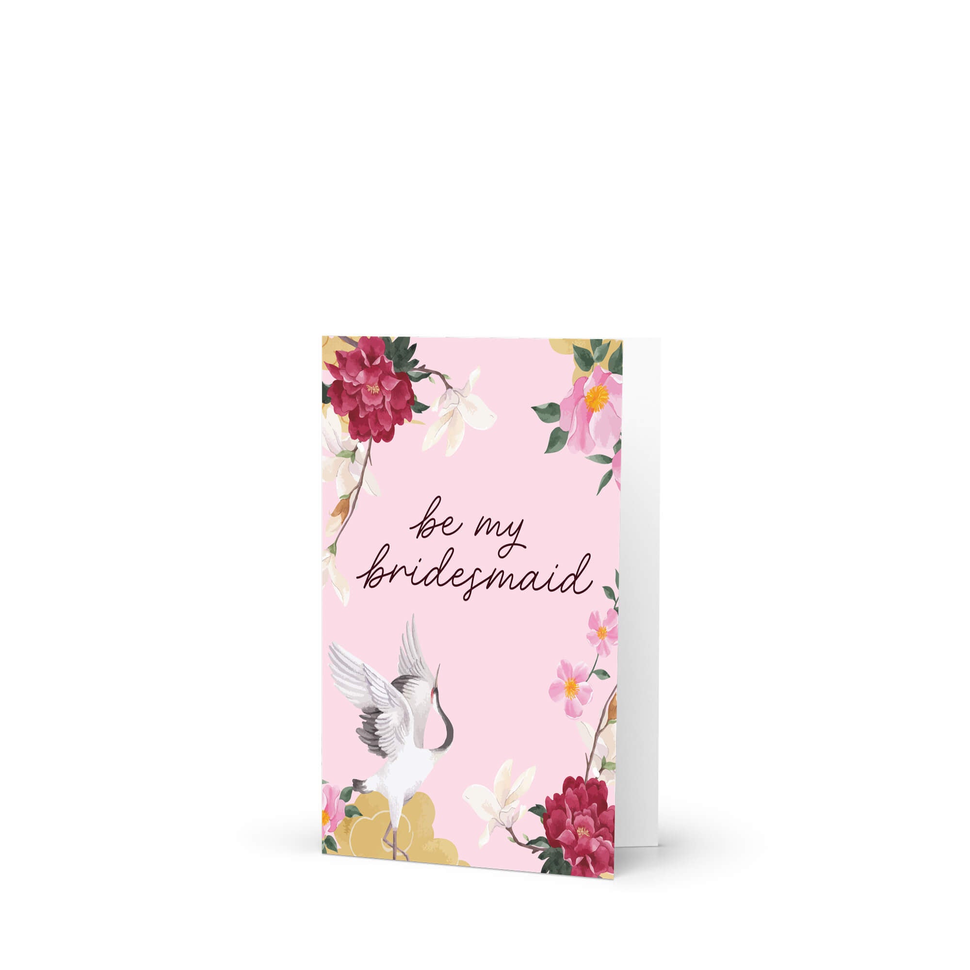 Be My Bridesmaid Card | Japanese Crane and Peony Floral Proposal Card