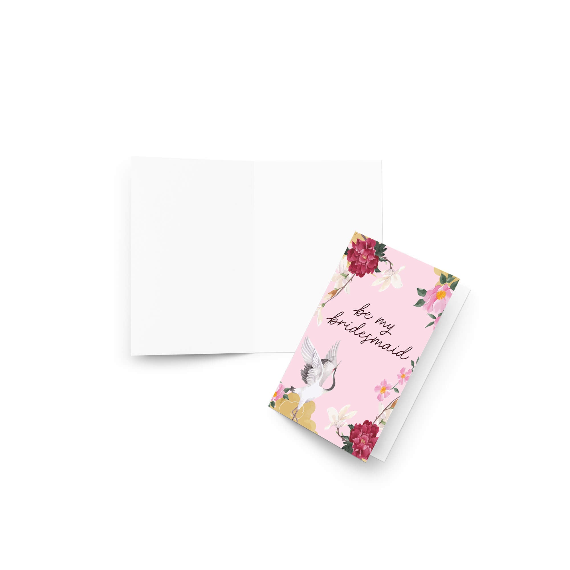 Be My Bridesmaid Card | Japanese Crane and Peony Floral Proposal Card