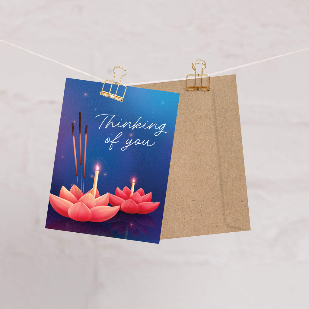 Lotus Thinking of You Sympathy Card | Incense Candle Buddhist Condolence