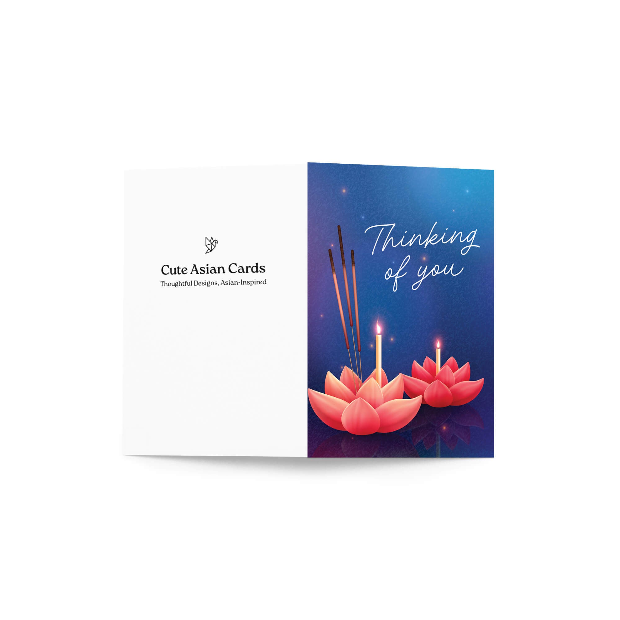 Lotus Thinking of You Sympathy Card | Incense Candle Buddhist Condolence