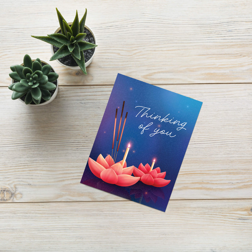 Lotus Thinking of You Sympathy Card | Incense Candle Buddhist Condolence