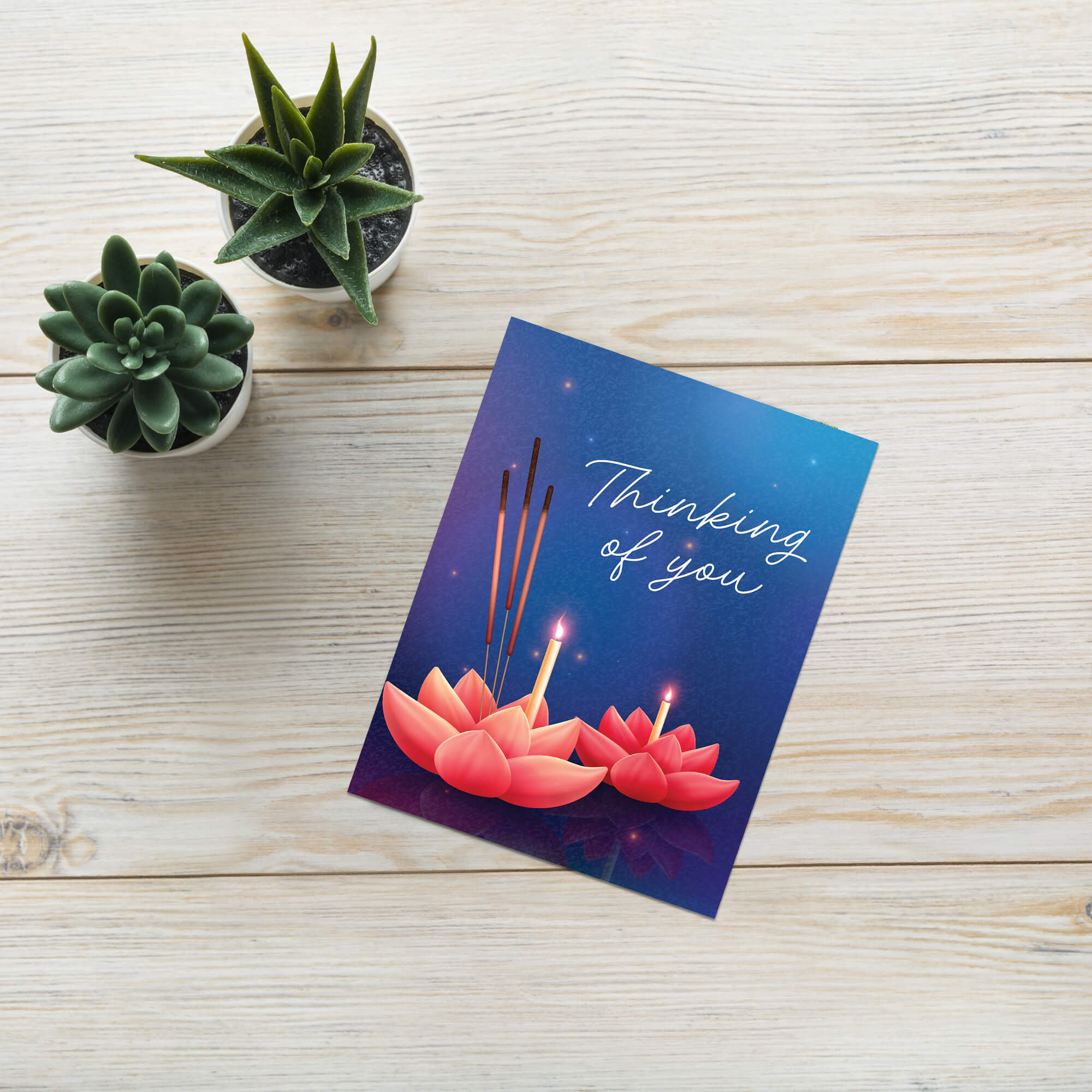 Lotus Thinking of You Sympathy Card | Incense Candle Buddhist Condolence