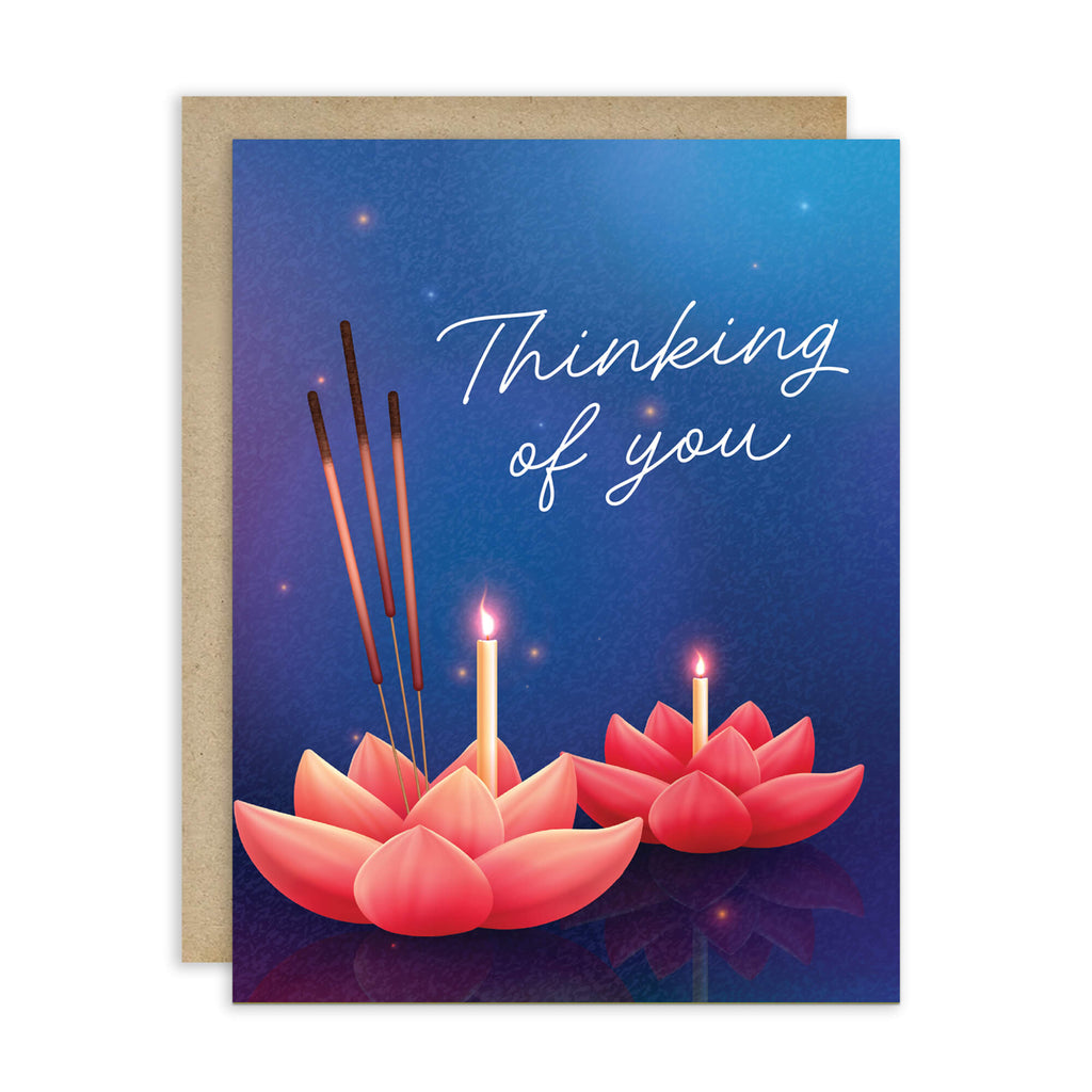 Lotus Thinking of You Sympathy Card | Incense Candle Buddhist Condolence