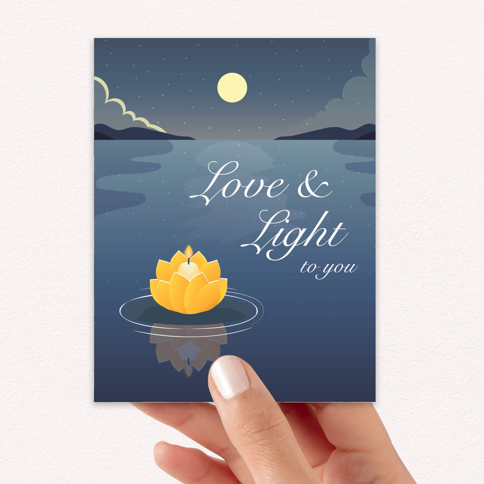 Love and Light Sympathy Card | Buddhist Hindu Moonlight Candle