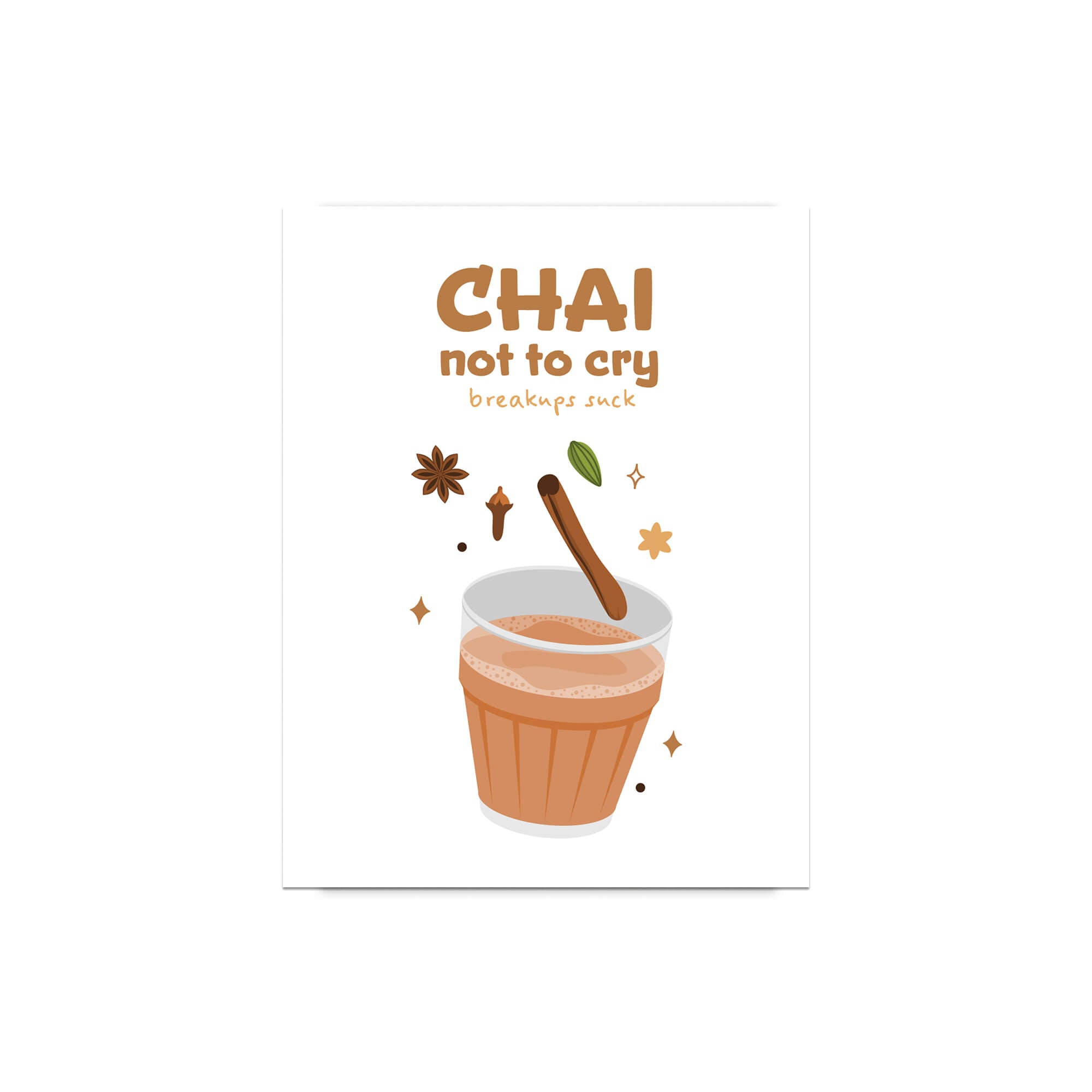divorce greeting Card with a cup of chai and decorative elements on a white background