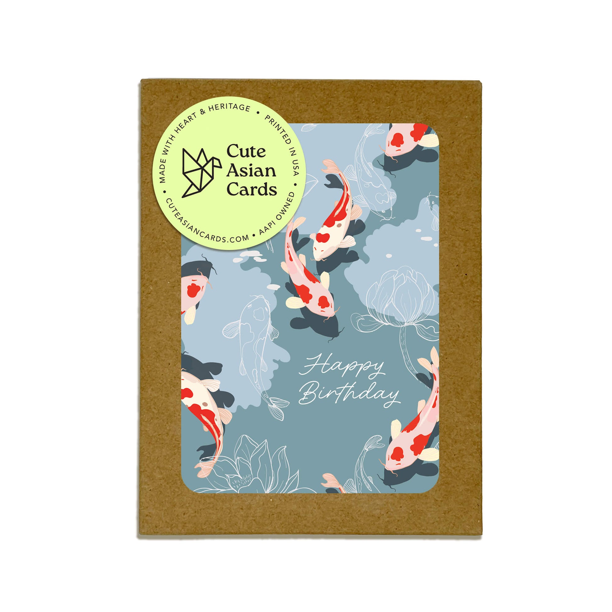 Koi Fish 8 Assorted Birthday Cards | Blue Japanese Boxed Greetings